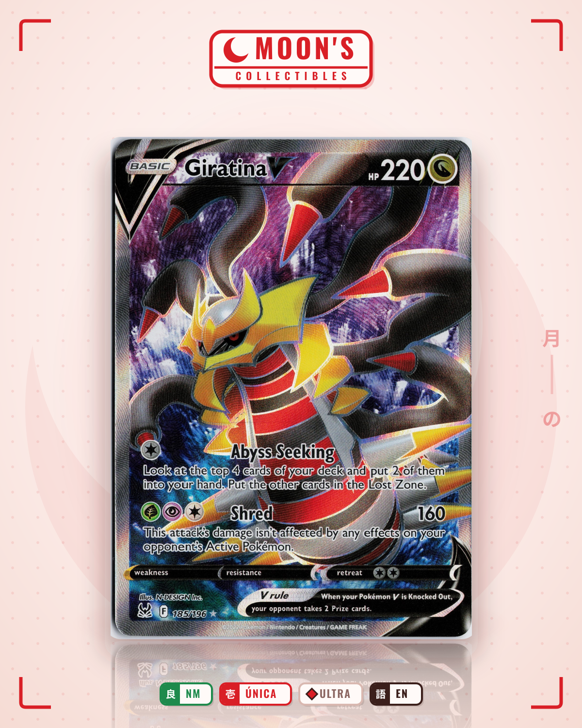 Carta Pokémon Giratina V · Lost Origin #185/196 (NM) — pieza única en Moon's Collectibles México