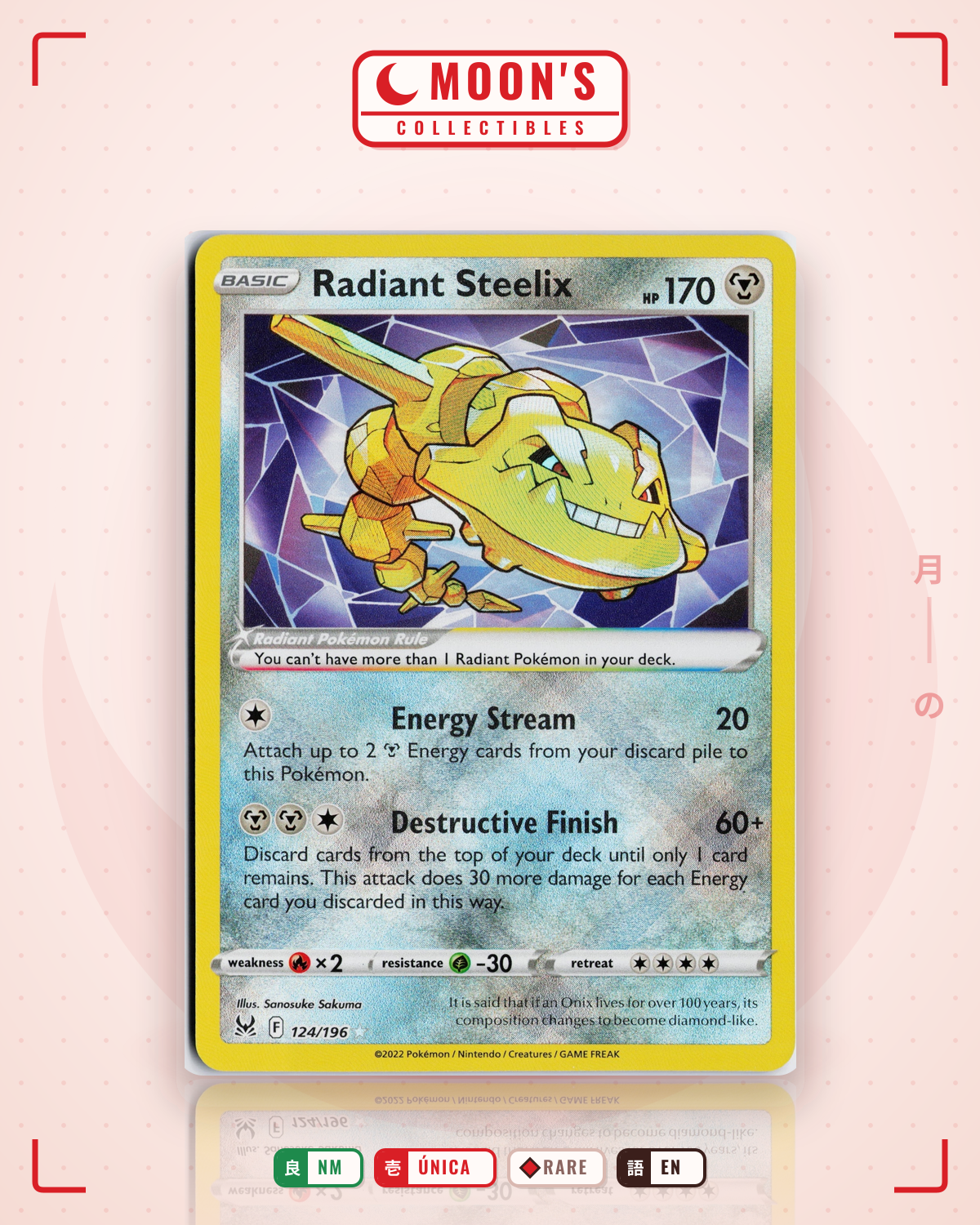 Carta Pokémon Radiant Steelix · Lost Origin #124/196 (NM) — pieza única en Moon's Collectibles México