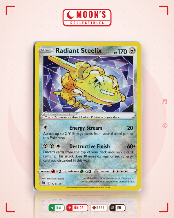 Carta Pokémon Radiant Steelix · Lost Origin #124/196 (NM) — pieza única en Moon's Collectibles México