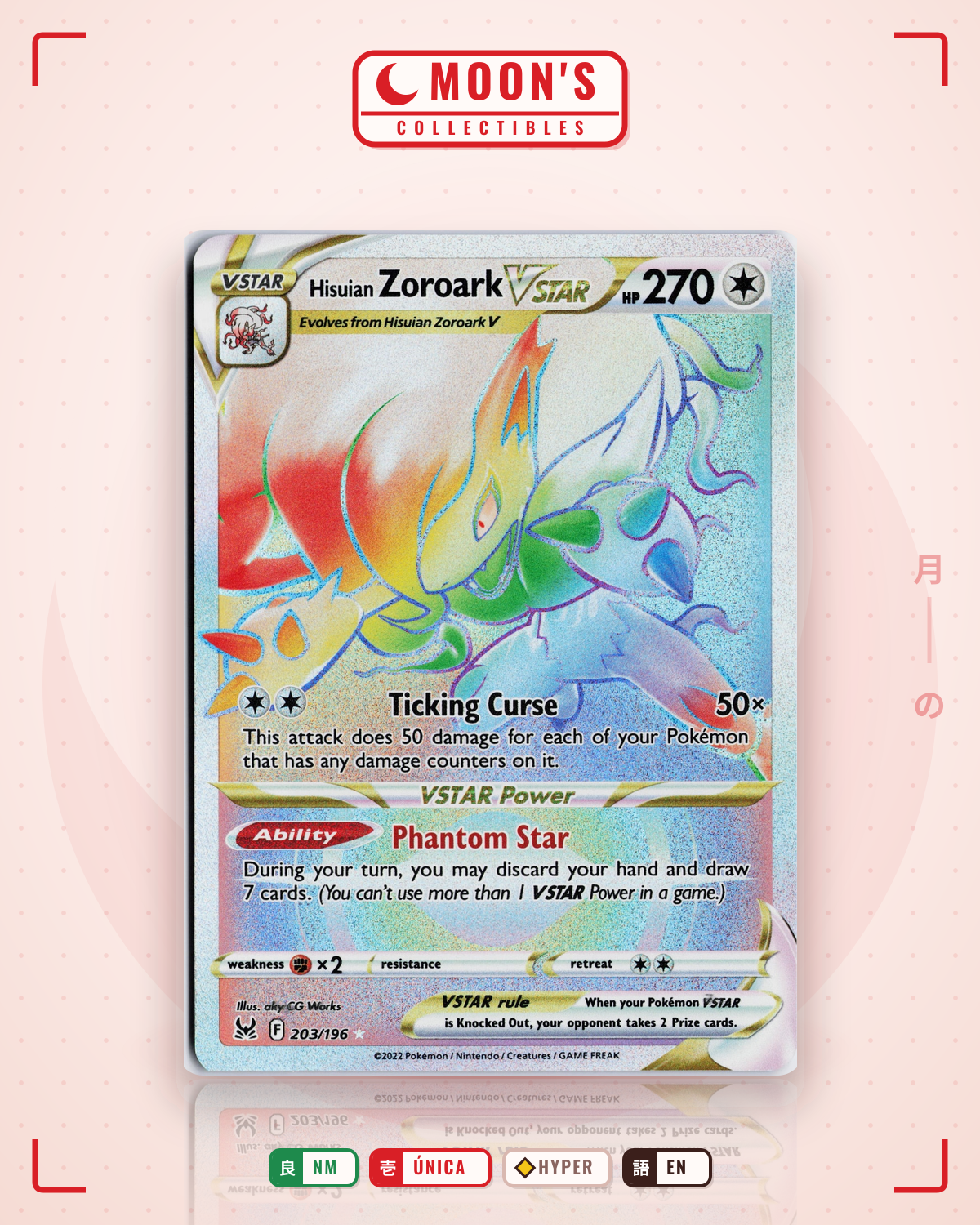 Carta Pokémon Hisuian Zoroark VSTAR · Lost Origin #203/196 (NM) — pieza única en Moon's Collectibles México