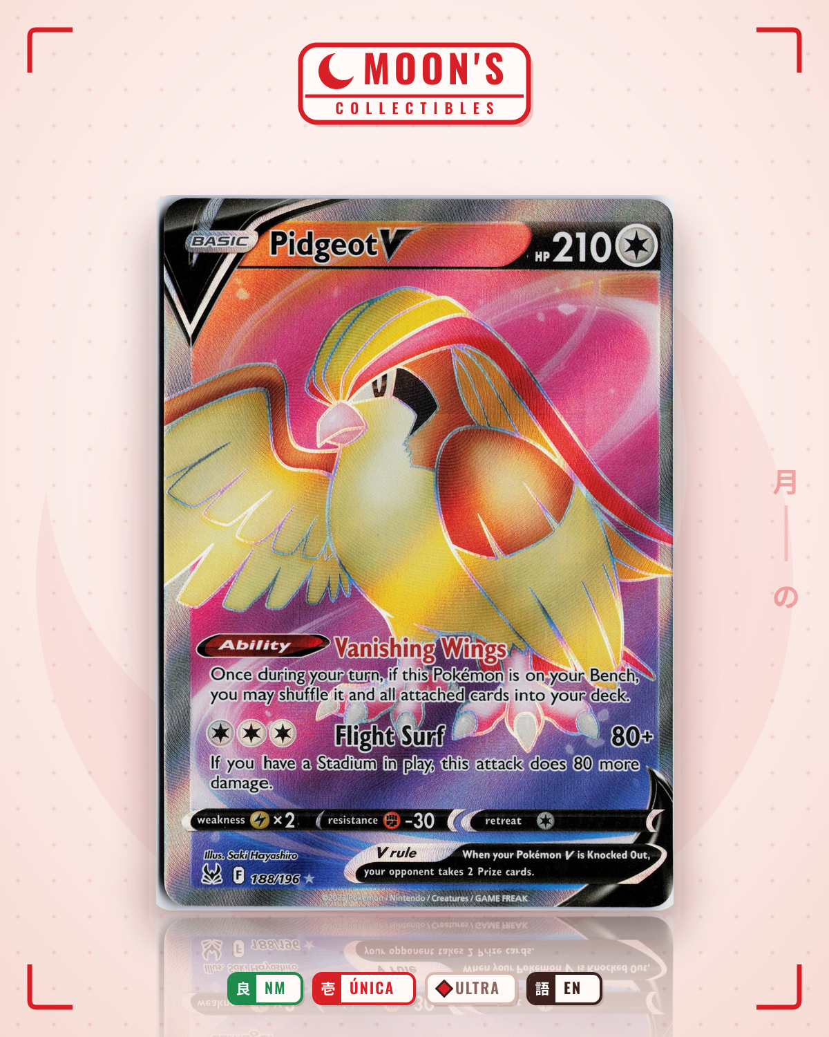 Carta Pokémon Pidgeot V · Lost Origin #188/196 (NM) — pieza única en Moon's Collectibles México