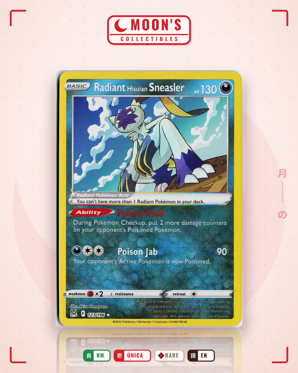Carta Pokémon Radiant Hisuian Sneasler · Lost Origin #123/196 (NM) — pieza única en Moon's Collectibles México