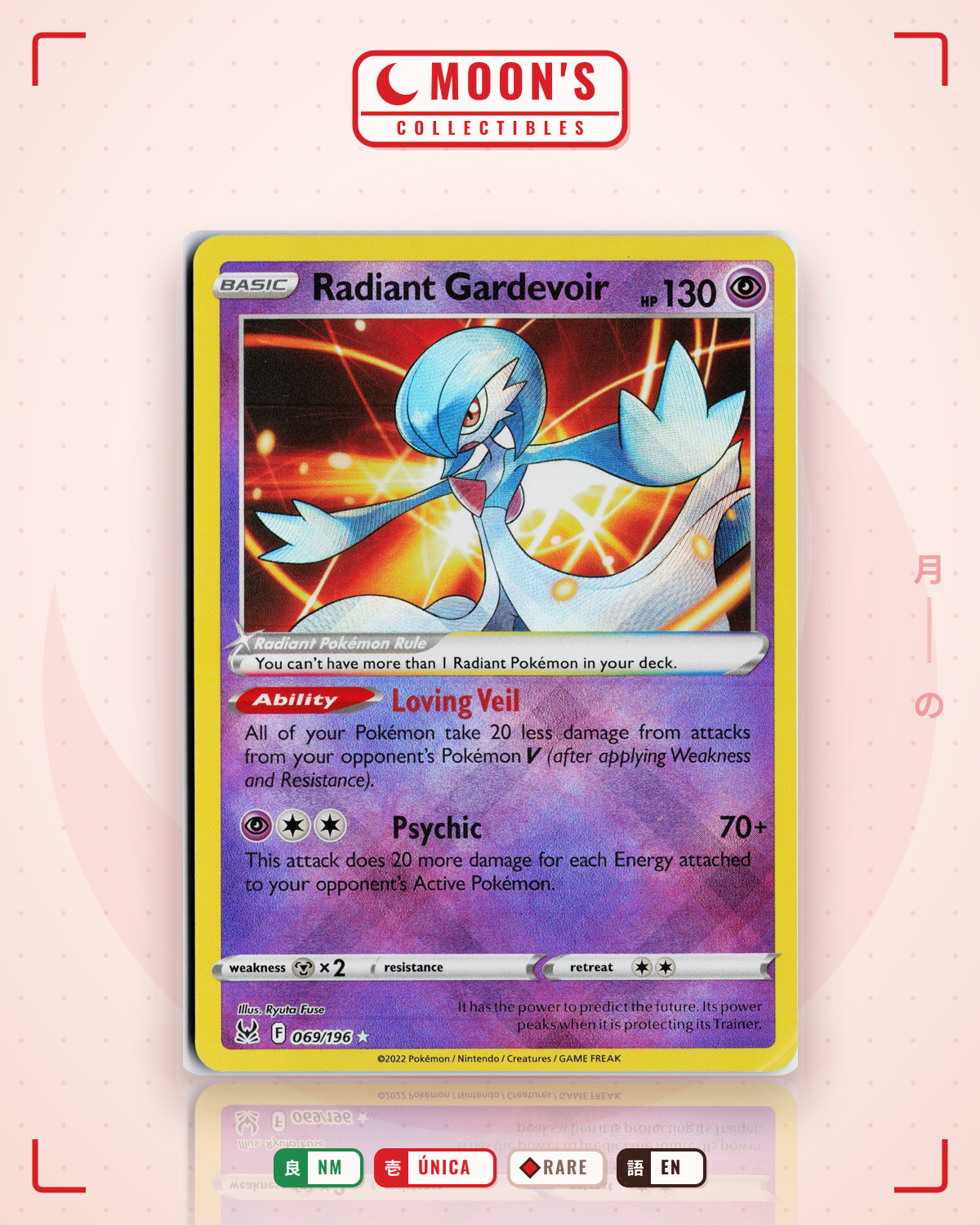 Carta Pokémon Radiant Gardevoir · Lost Origin #069/196 (NM) — pieza única en Moon's Collectibles México
