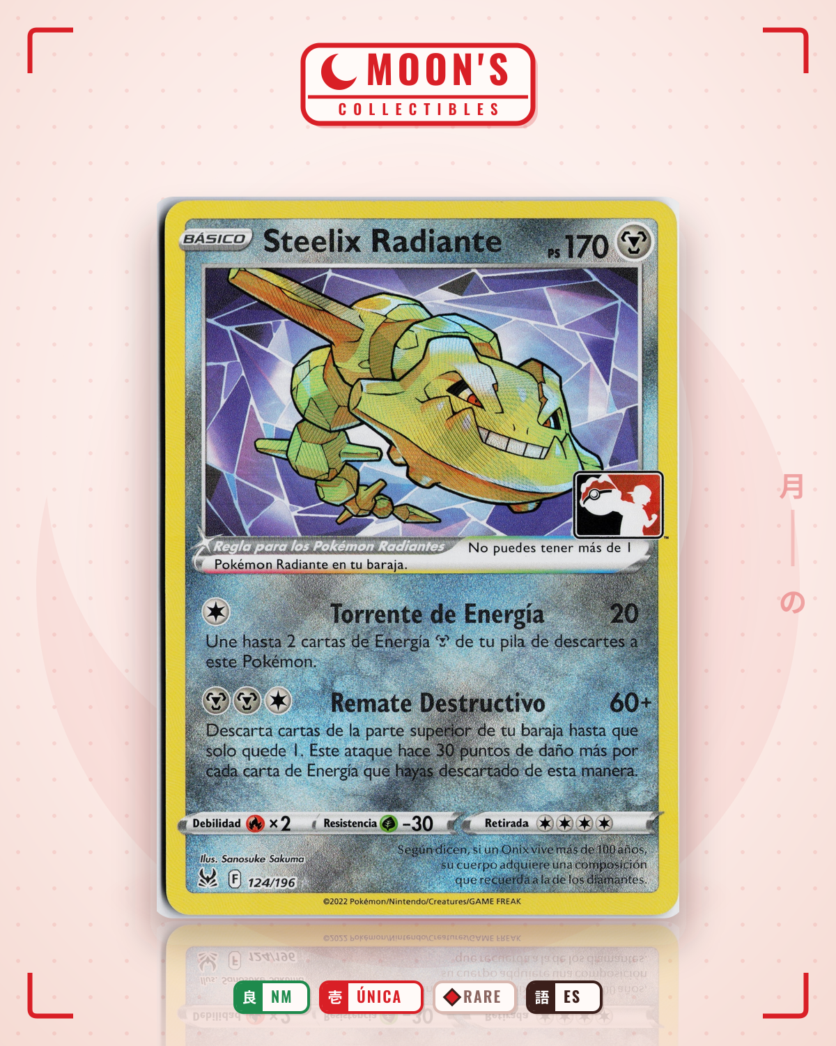 Carta Pokémon Radiant Steelix · Lost Origin #124/196 (NM) — pieza única en Moon's Collectibles México