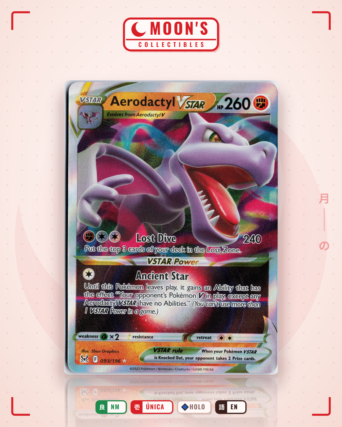 Carta Pokémon Aerodactyl VSTAR · Lost Origin #093/196 (NM) — pieza única en Moon's Collectibles México
