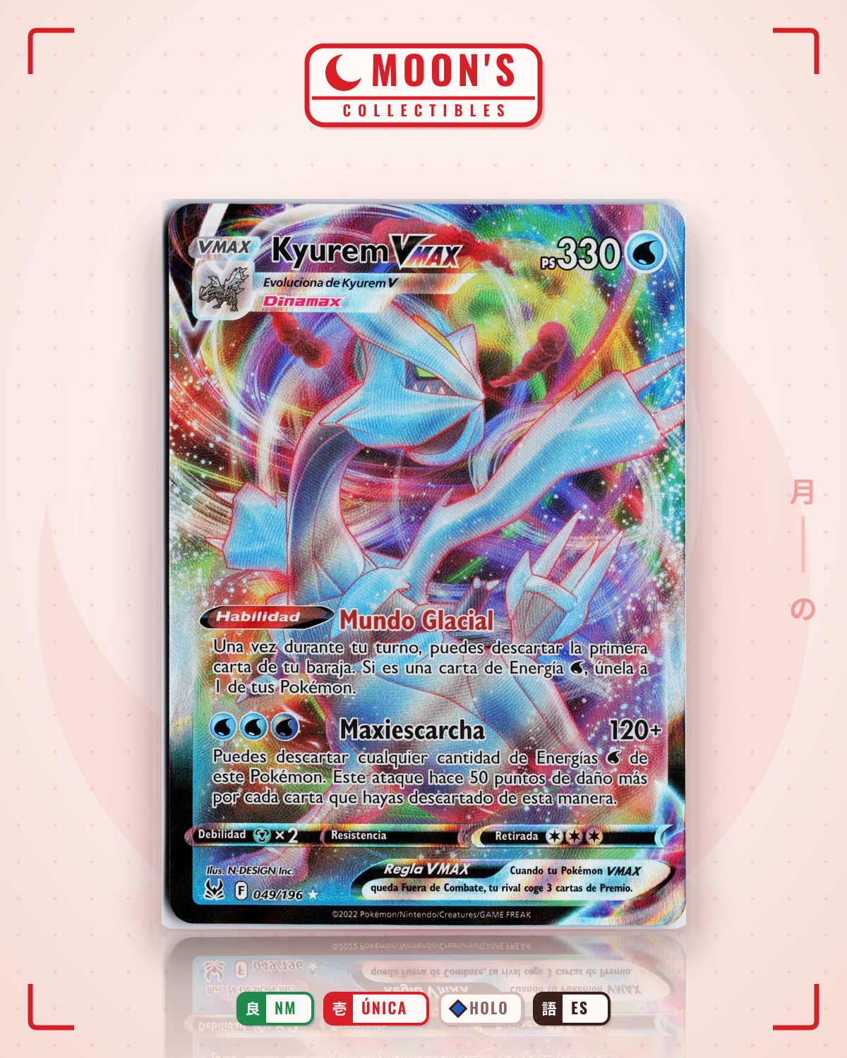 Carta Pokémon Kyurem VMAX · Lost Origin #049/196 (NM) — pieza única en Moon's Collectibles México