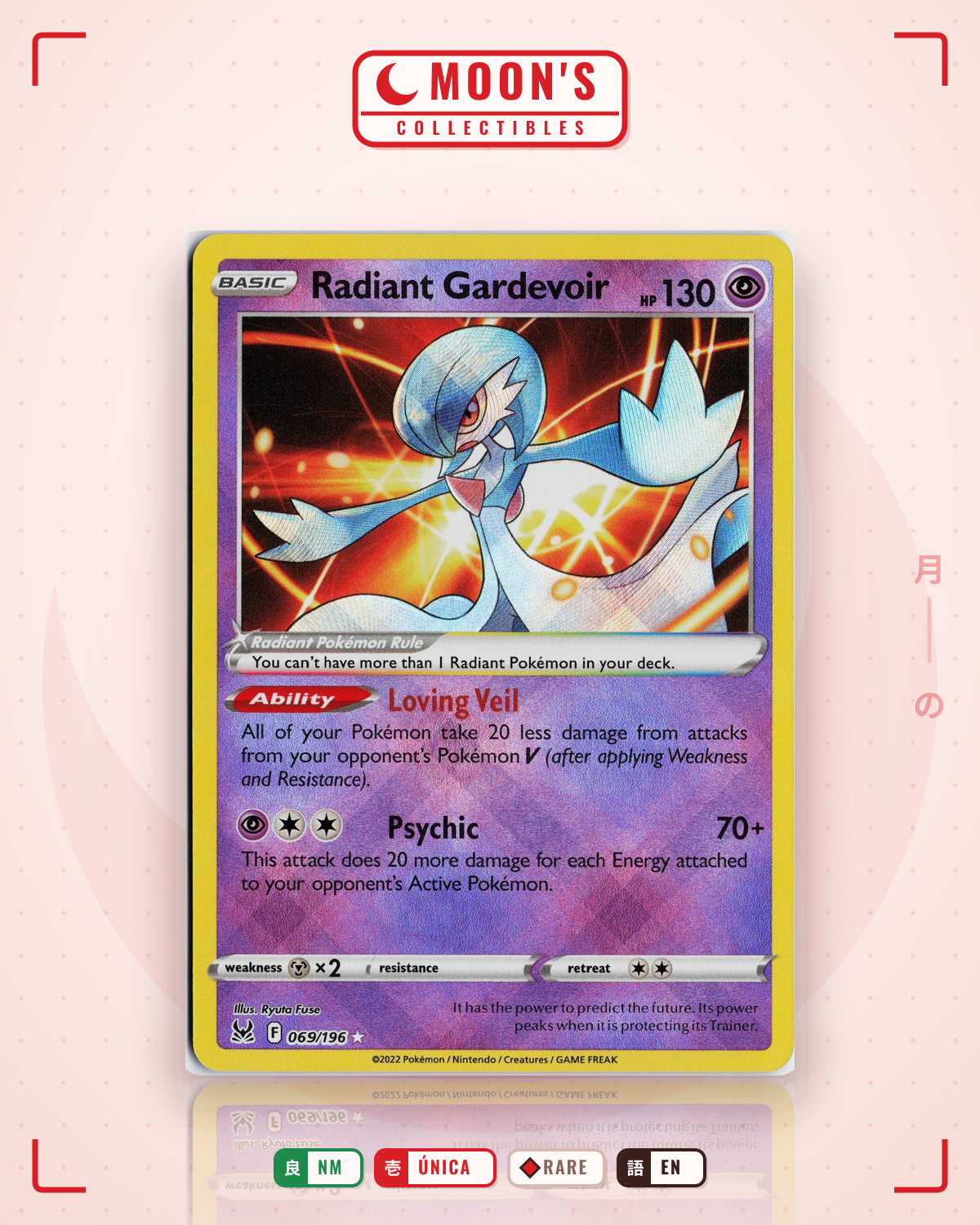Carta Pokémon Radiant Gardevoir · Lost Origin #069/196 (NM) — pieza única en Moon's Collectibles México