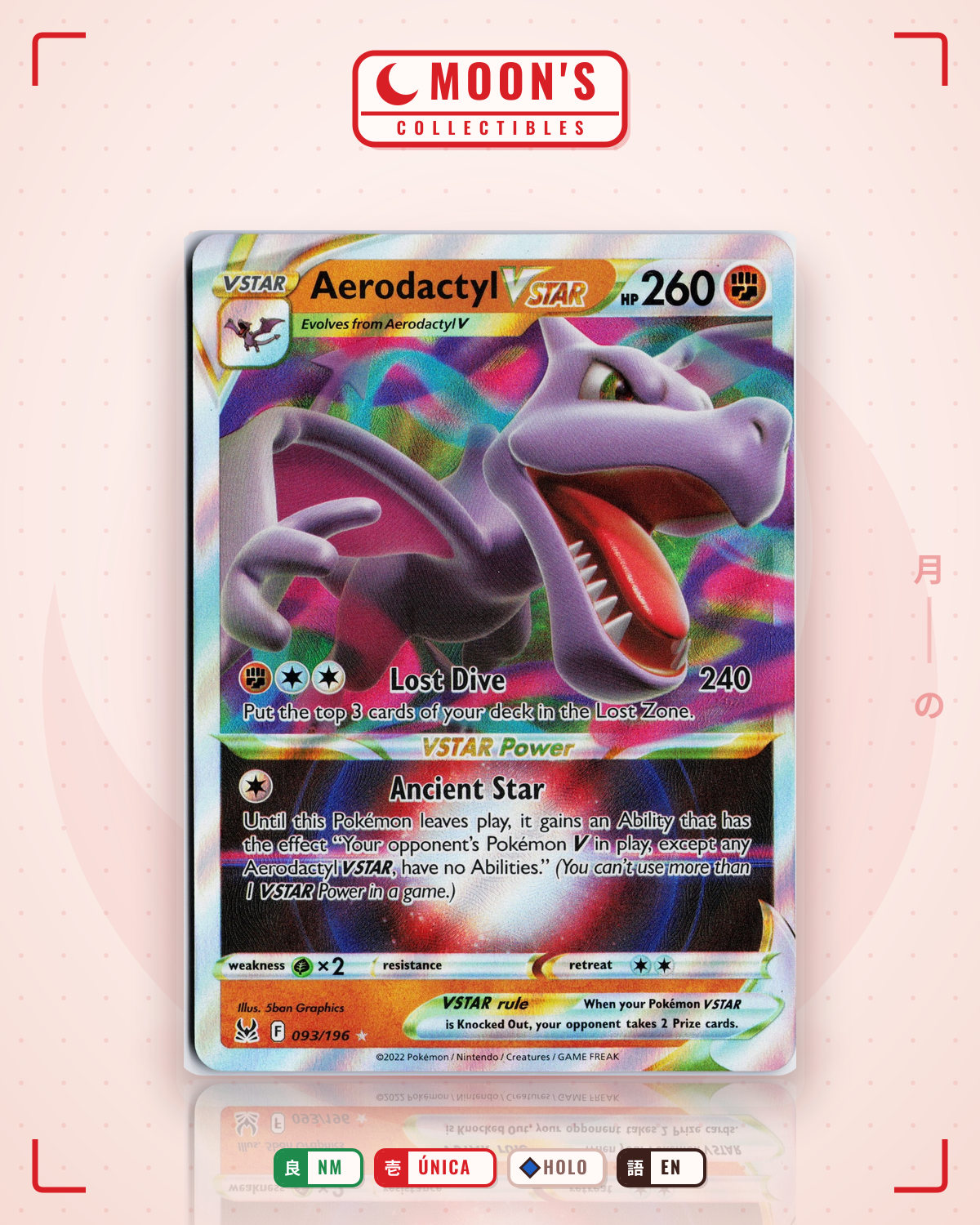 Carta Pokémon Aerodactyl VSTAR · Lost Origin #093/196 (NM) — pieza única en Moon's Collectibles México