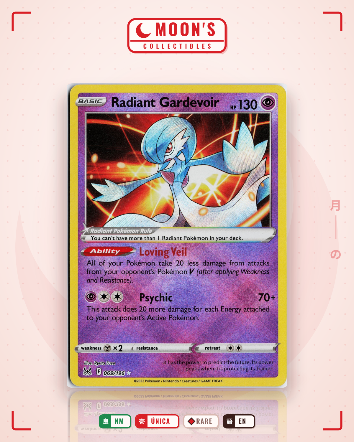 Carta Pokémon Radiant Gardevoir · Lost Origin #069/196 (NM) — pieza única en Moon's Collectibles México