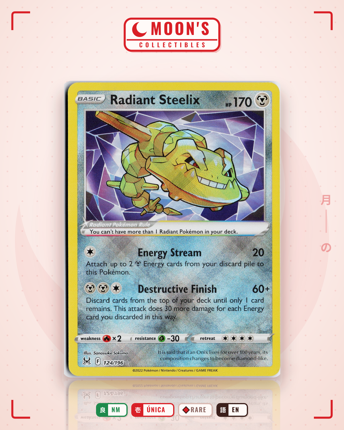 Carta Pokémon Radiant Steelix · Lost Origin #124/196 (NM) — pieza única en Moon's Collectibles México