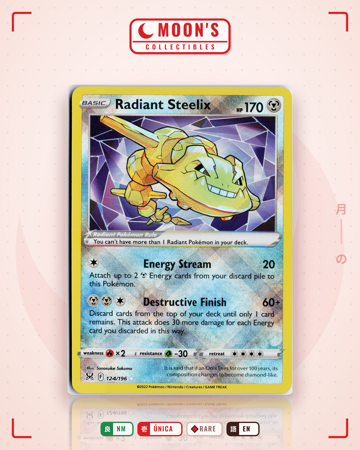 Carta Pokémon Radiant Steelix · Lost Origin #124/196 (NM) — pieza única en Moon's Collectibles México