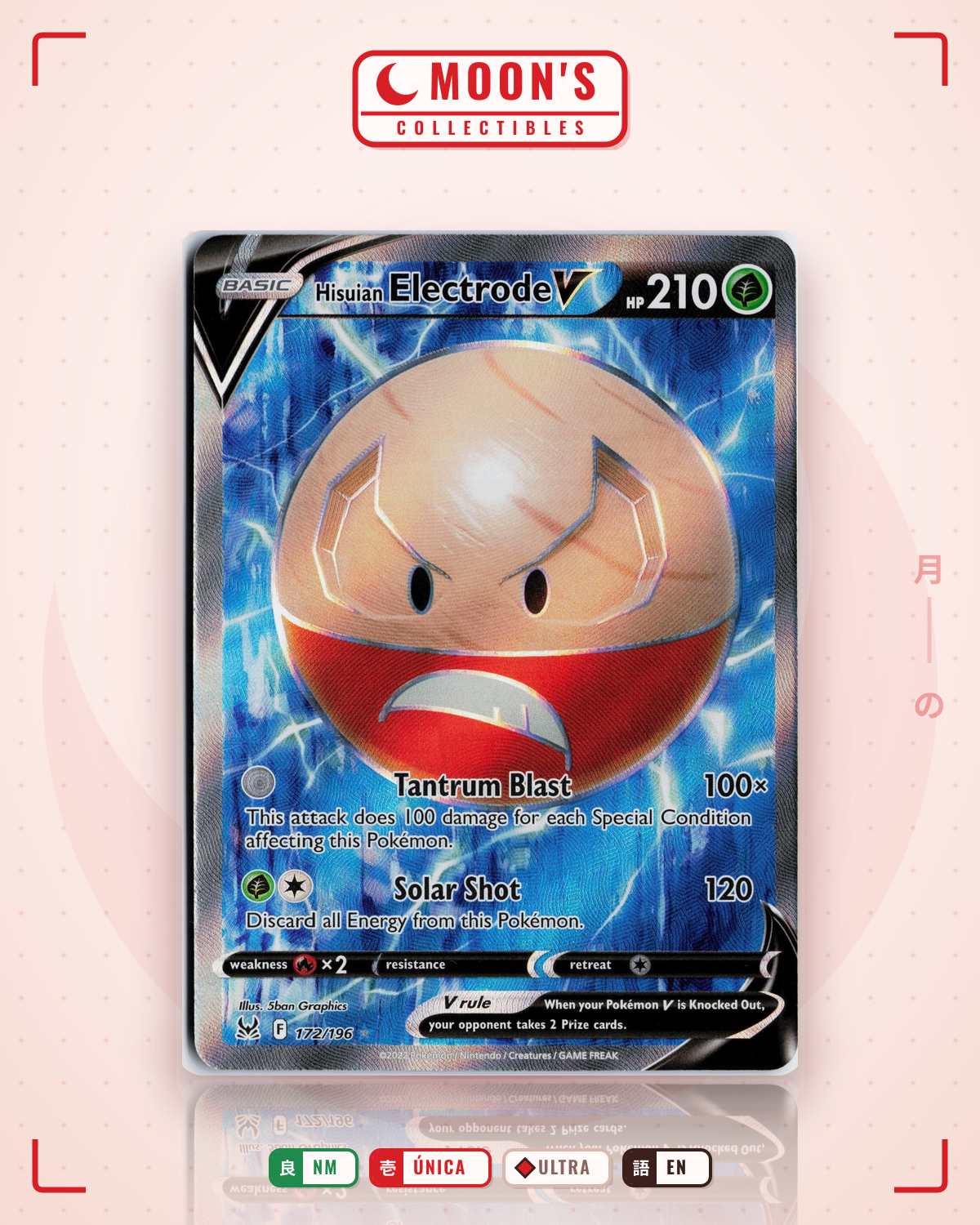 Carta Pokémon Hisuian Electrode V · Lost Origin #172/196 (NM) — pieza única en Moon's Collectibles México