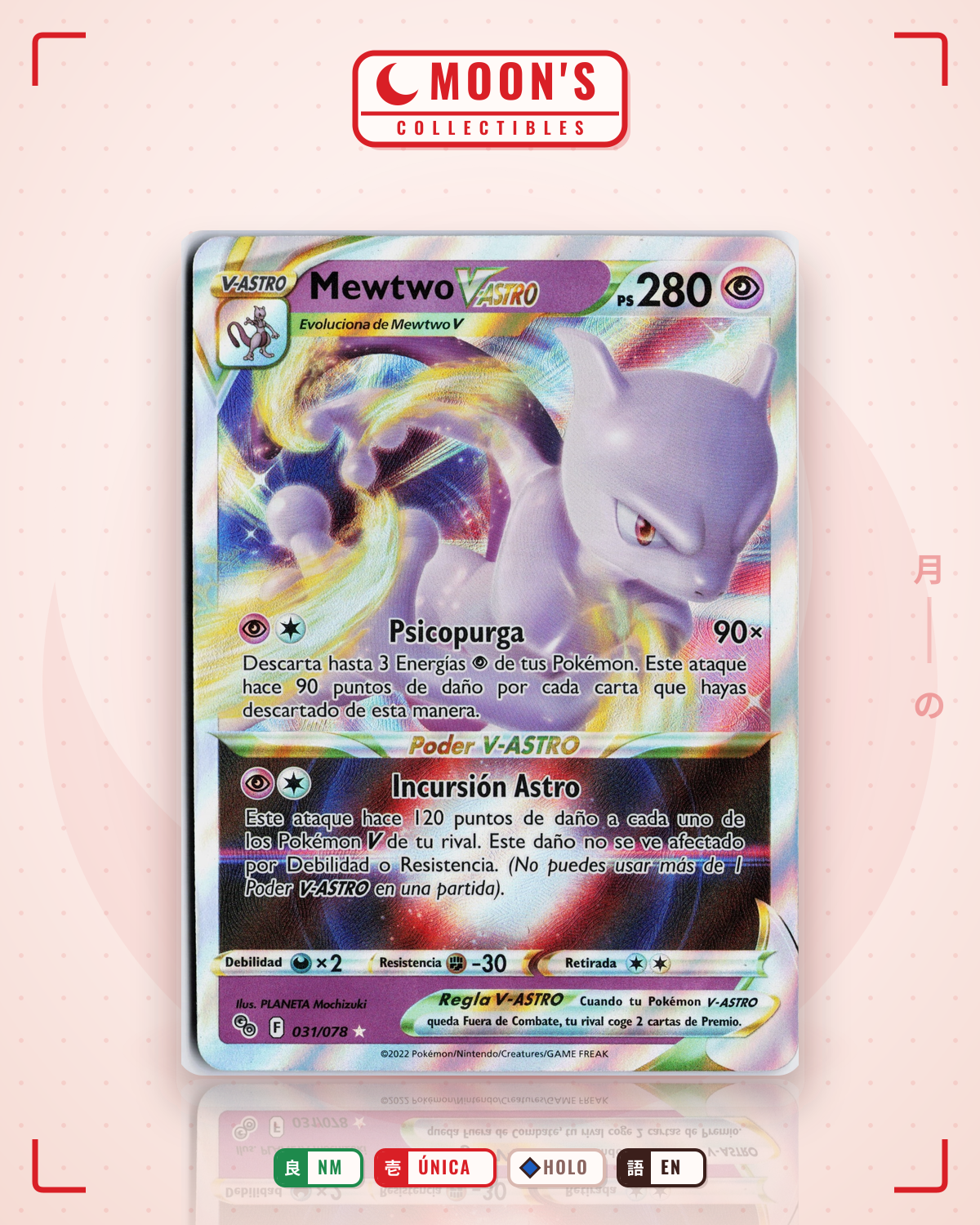 Carta Pokémon Mewtwo VSTAR · Pokémon GO #031/078 (NM) — pieza única en Moon's Collectibles México