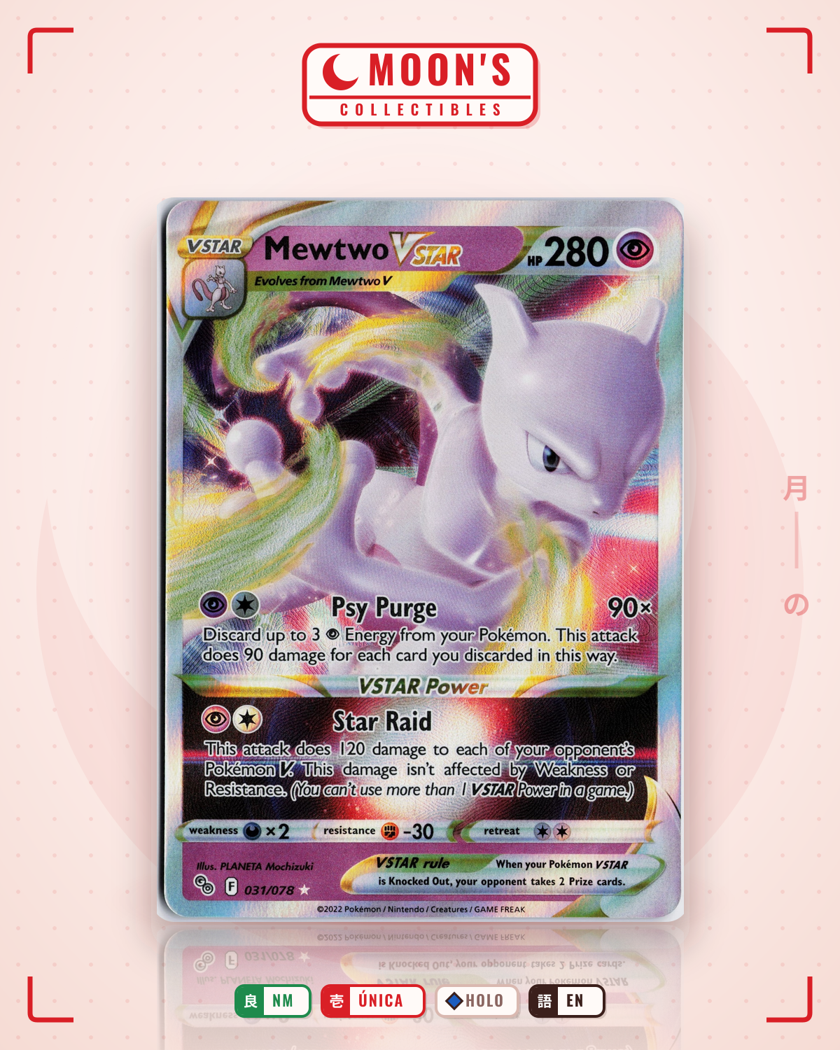 Carta Pokémon Mewtwo VSTAR · Pokémon GO #031/078 (NM) — pieza única en Moon's Collectibles México
