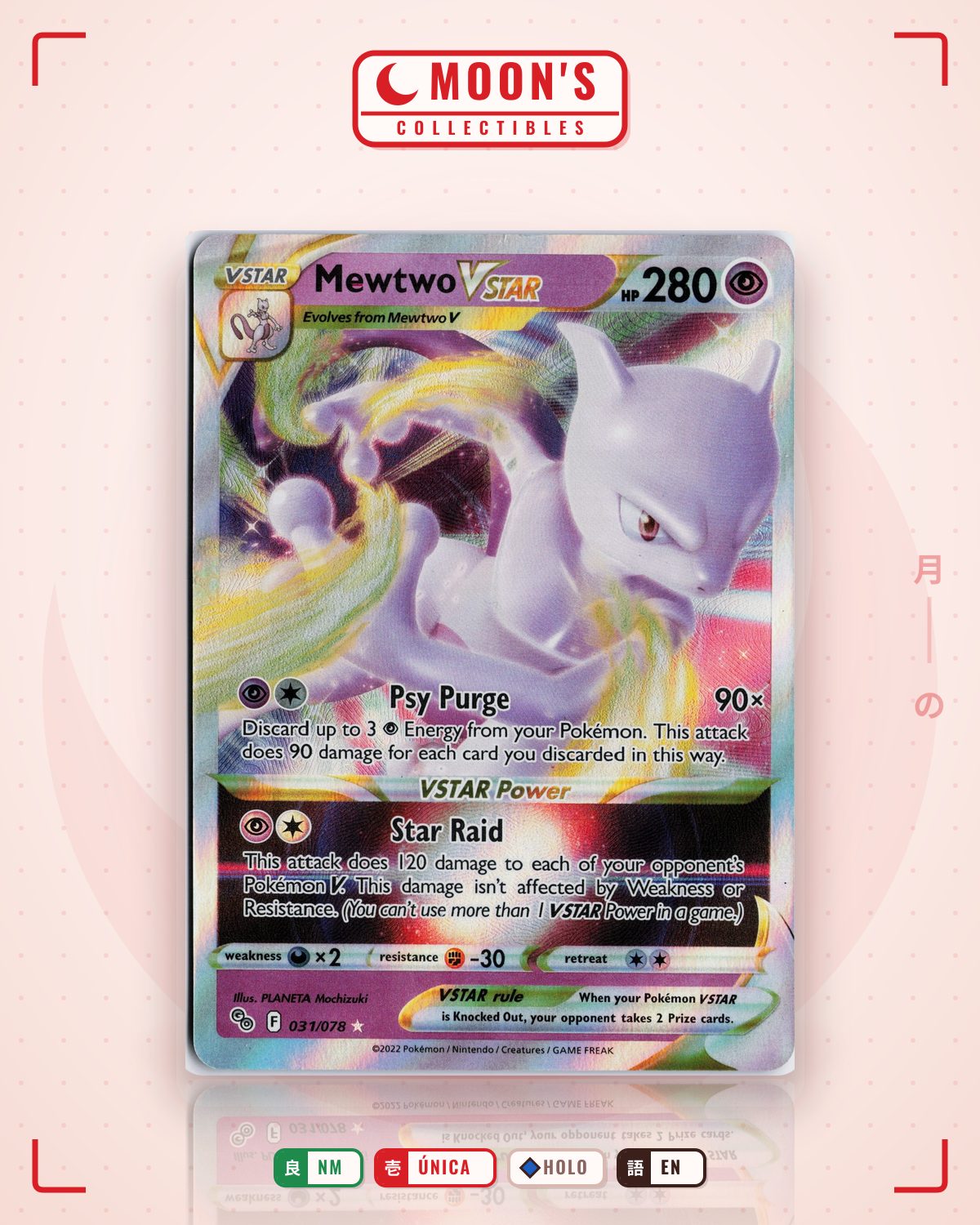 Carta Pokémon Mewtwo VSTAR · Pokémon GO #031/078 (NM) — pieza única en Moon's Collectibles México