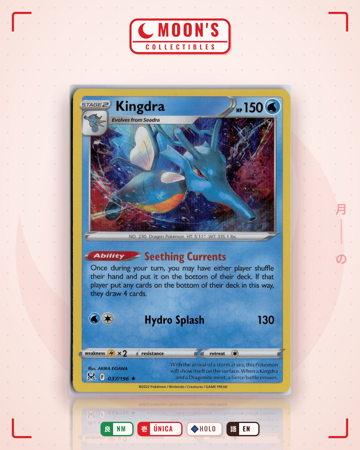Carta Pokémon Kingdra · Lost Origin #037/196 (NM) — pieza única en Moon's Collectibles México
