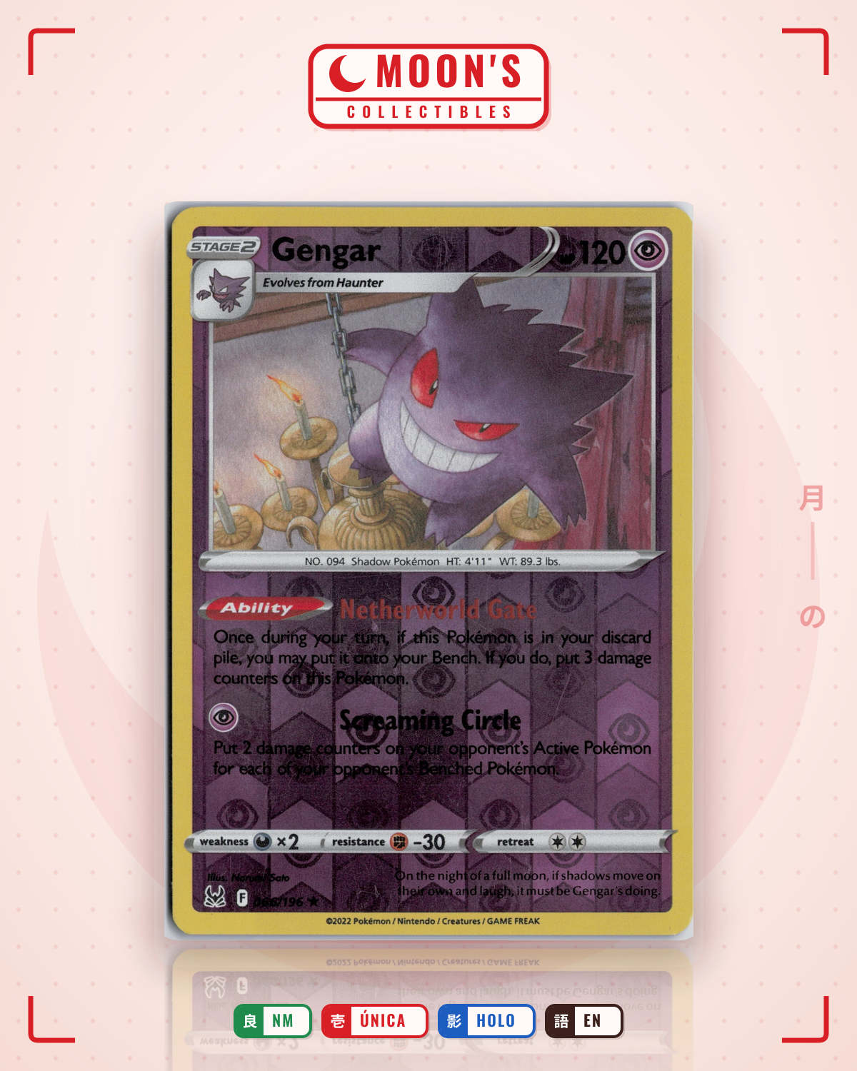 Carta Pokémon Gengar ·  #066/196 (NM) — pieza única en Moon's Collectibles México
