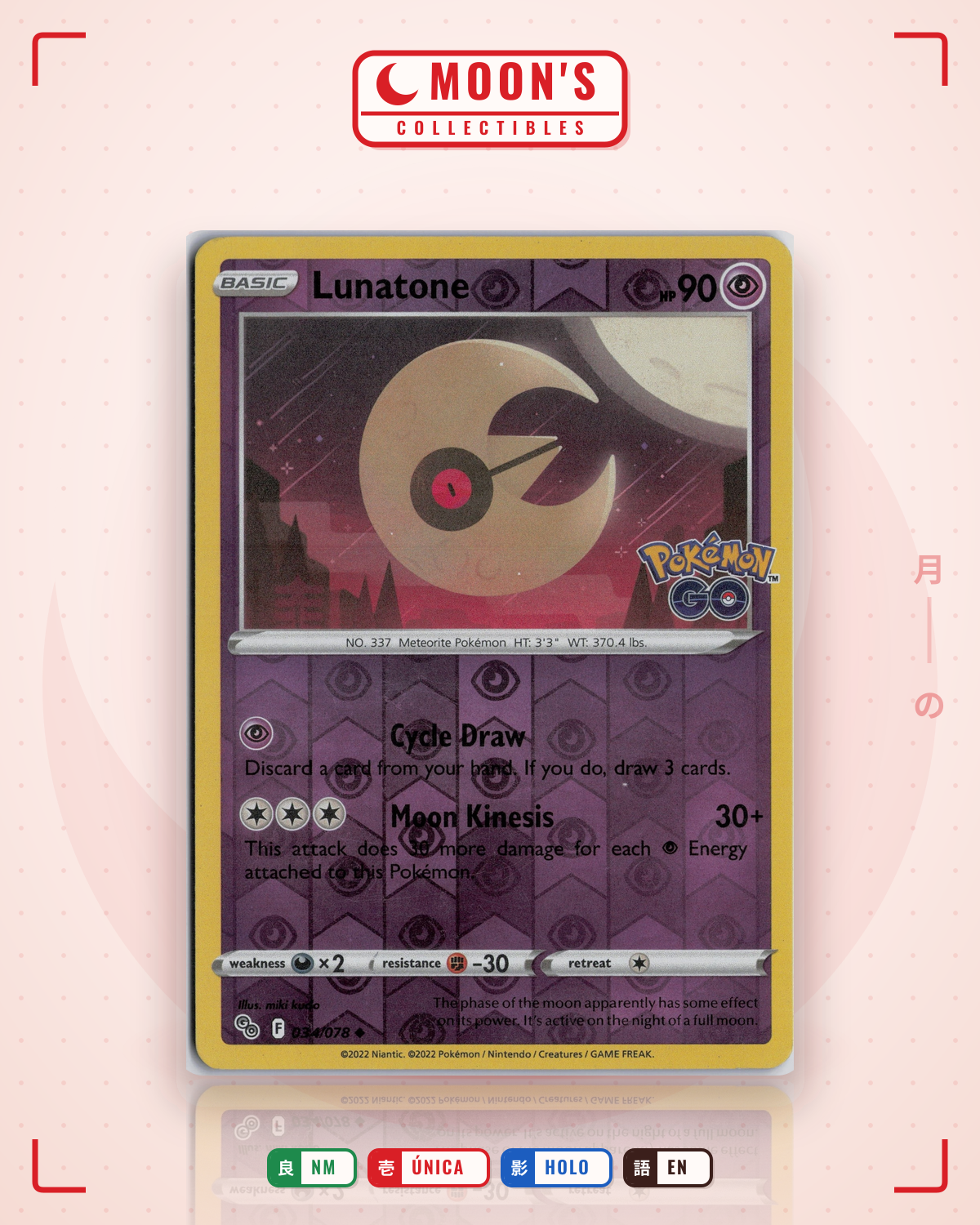 Carta Pokémon Lunatone · Pokémon GO #034/078 (NM) — pieza única en Moon's Collectibles México