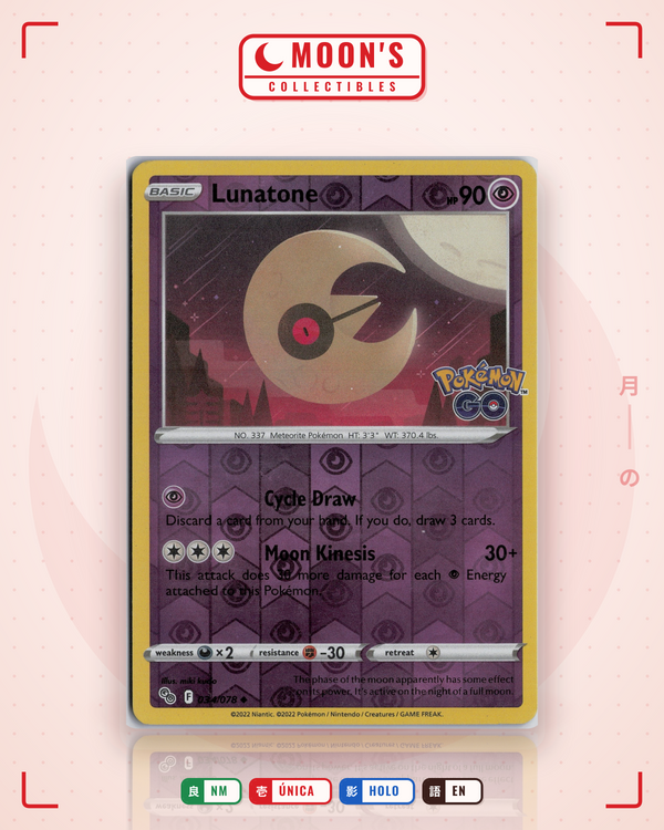 Carta Pokémon Lunatone · Pokémon GO #034/078 (NM) — pieza única en Moon's Collectibles México