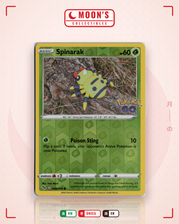 Carta Pokémon Spinarak · Pokémon GO #006/078 (NM) — pieza única en Moon's Collectibles México