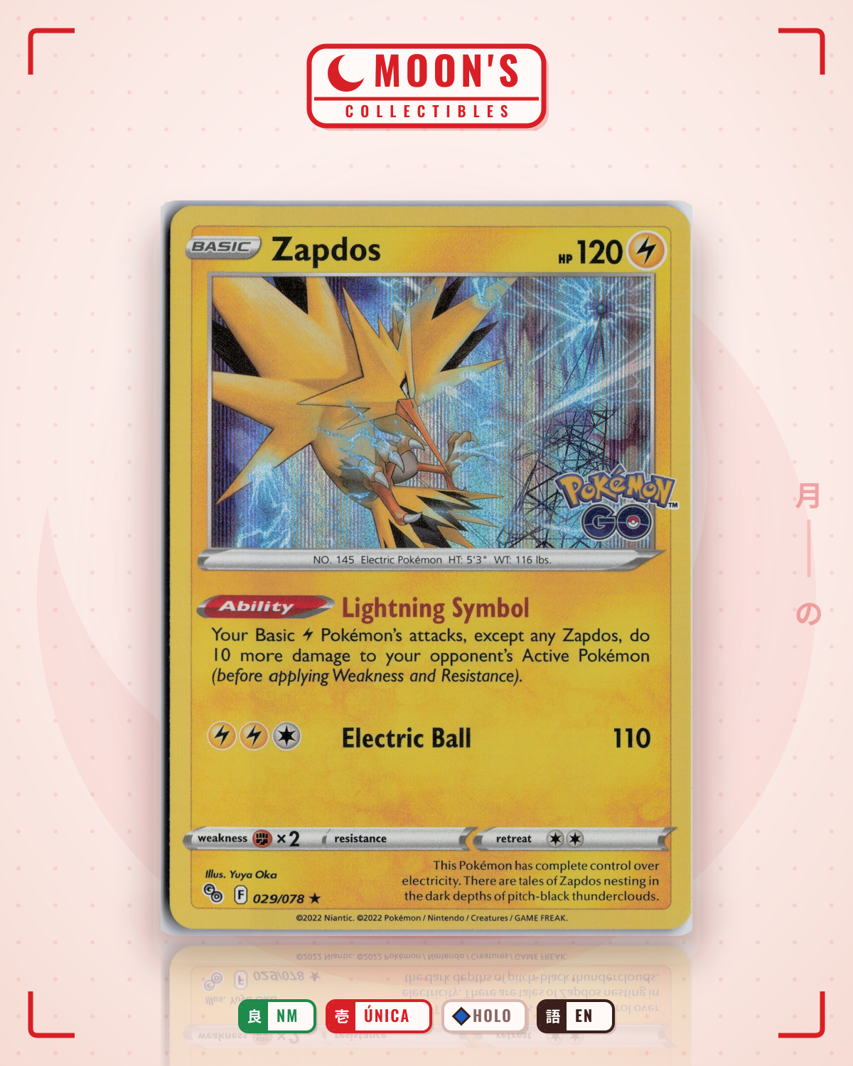 Carta Pokémon Zapdos · Pokémon GO #029/078 (NM) — pieza única en Moon's Collectibles México