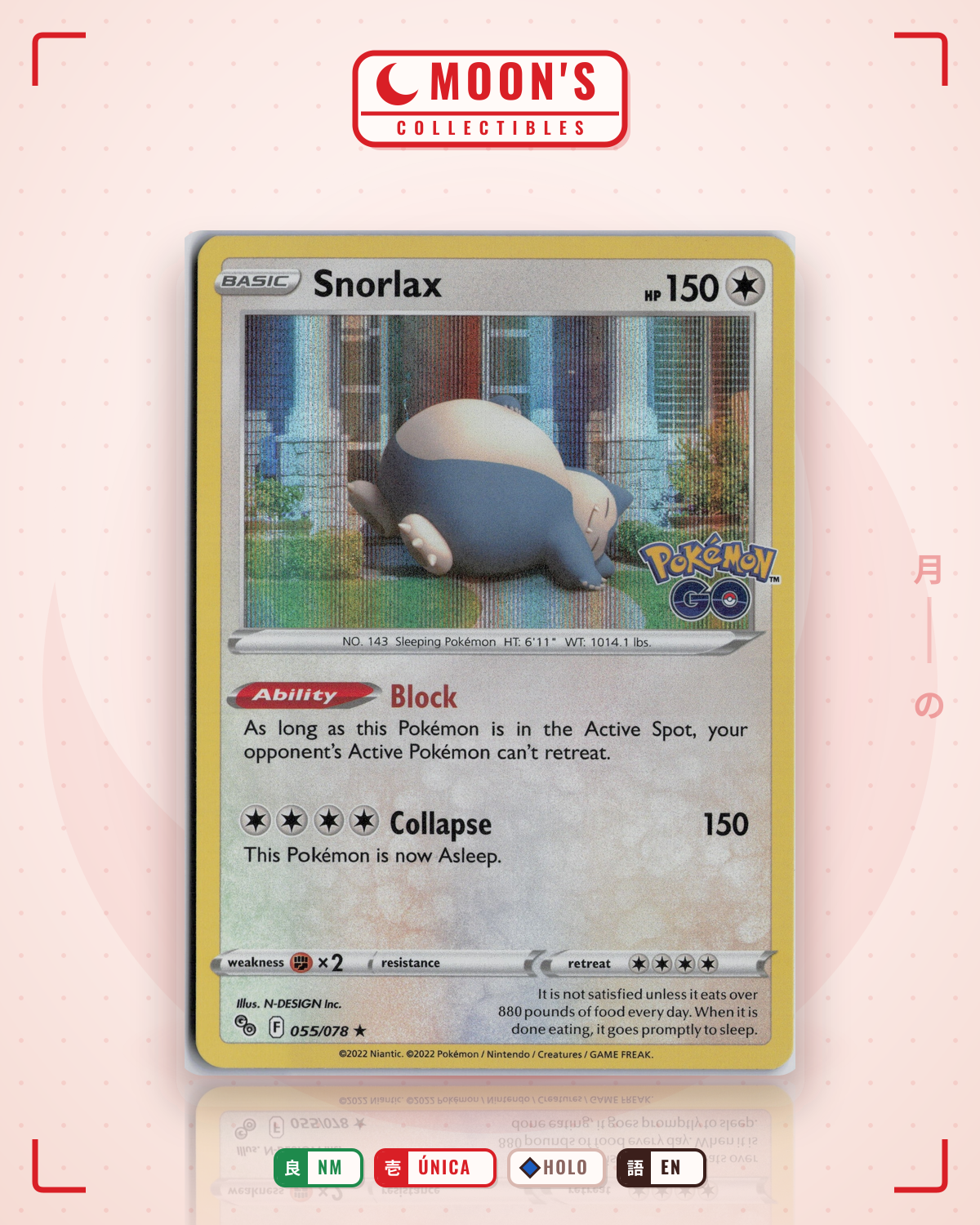 Carta Pokémon Snorlax · Pokémon GO #055/078 (NM) — pieza única en Moon's Collectibles México