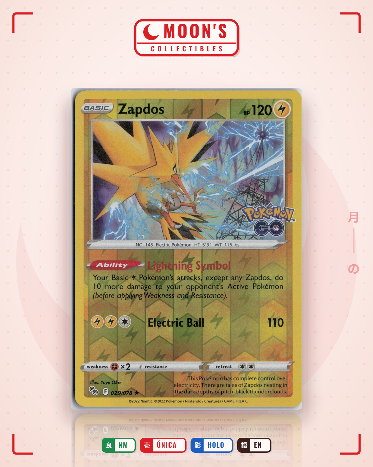 Carta Pokémon Zapdos · Pokémon GO #029/078 (NM) — pieza única en Moon's Collectibles México