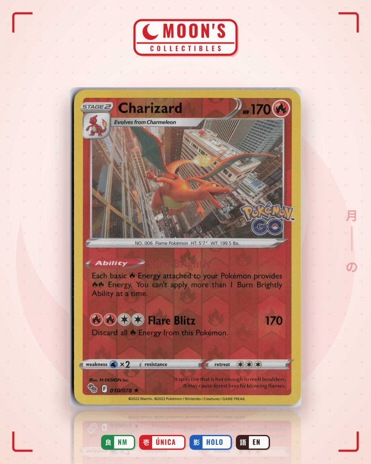 Carta Pokémon Charizard · Pokémon GO #010/078 (NM) — pieza única en Moon's Collectibles México