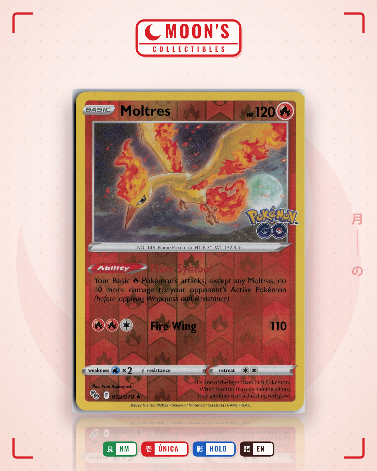 Carta Pokémon Moltres · Pokémon GO #012/078 (NM) — pieza única en Moon's Collectibles México