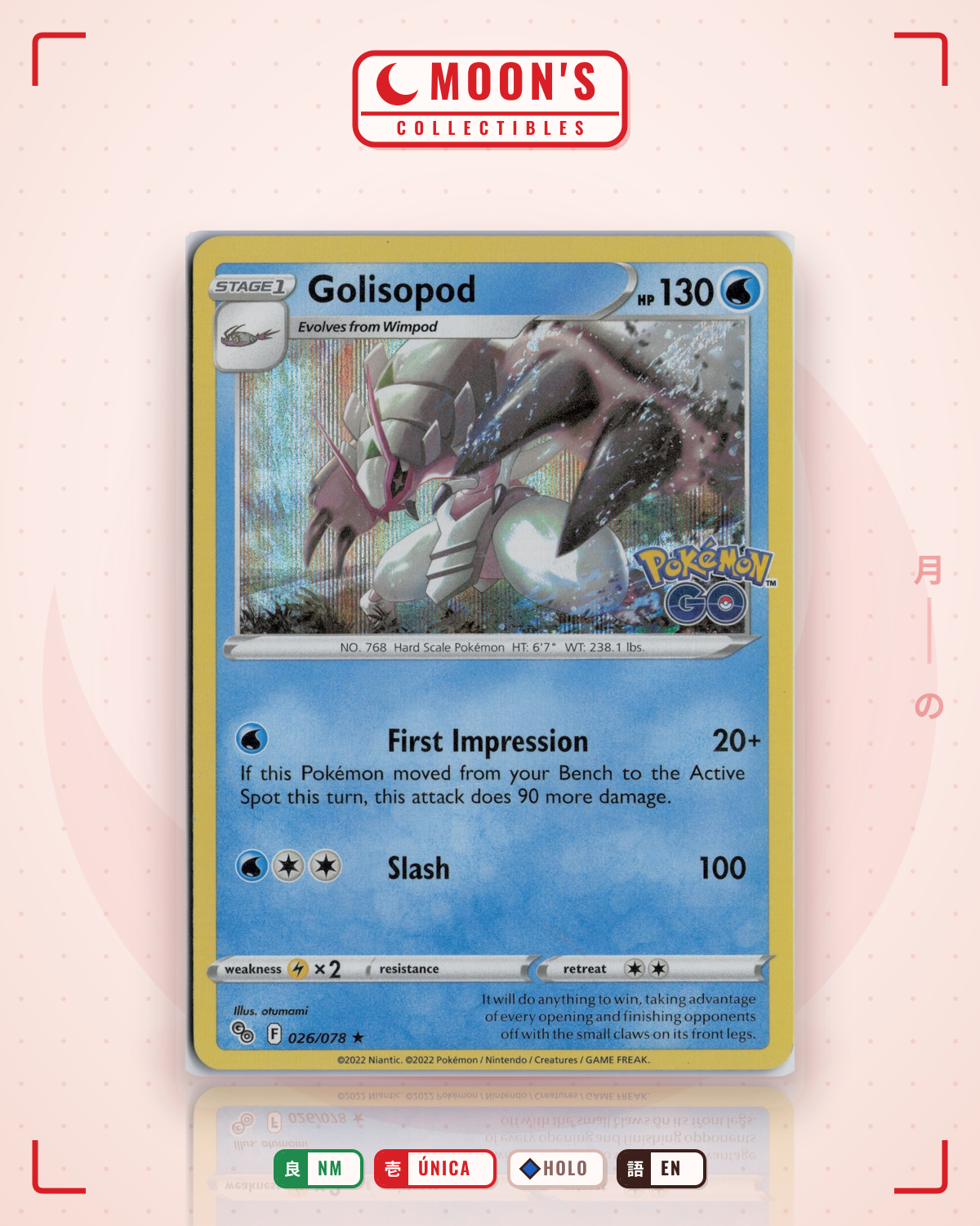 Carta Pokémon Golisopod · Pokémon GO #026/078 (NM) — pieza única en Moon's Collectibles México