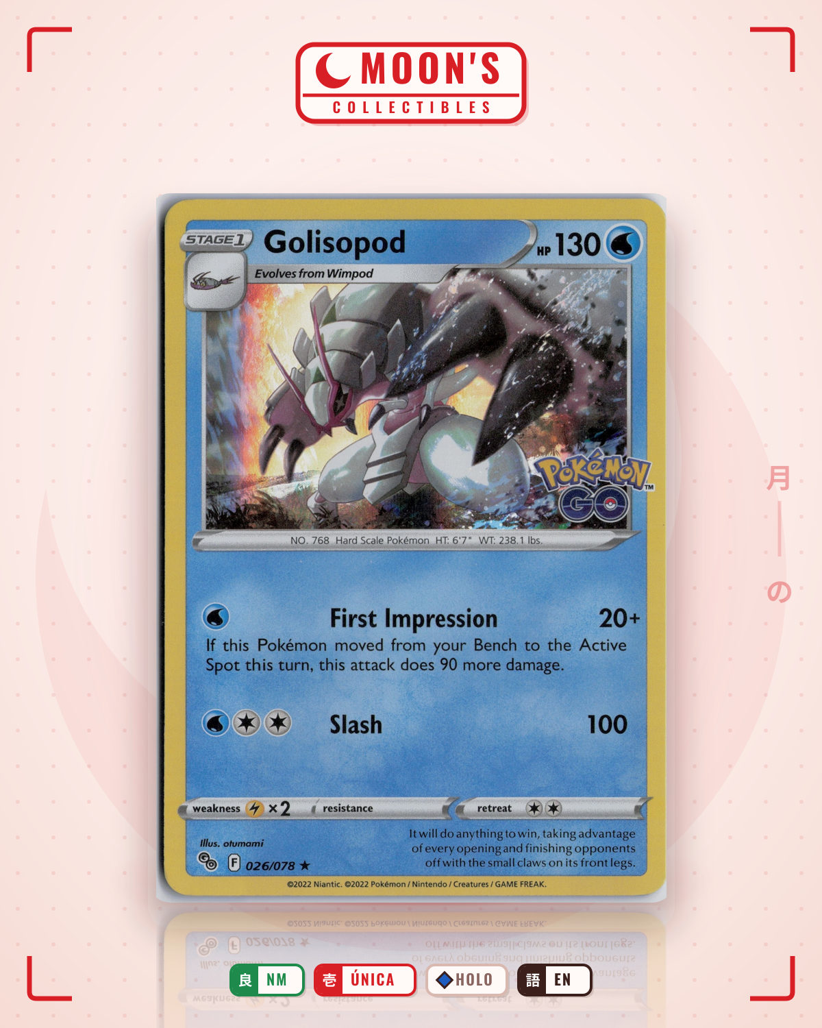 Carta Pokémon Golisopod · Pokémon GO #026/078 (NM) — pieza única en Moon's Collectibles México
