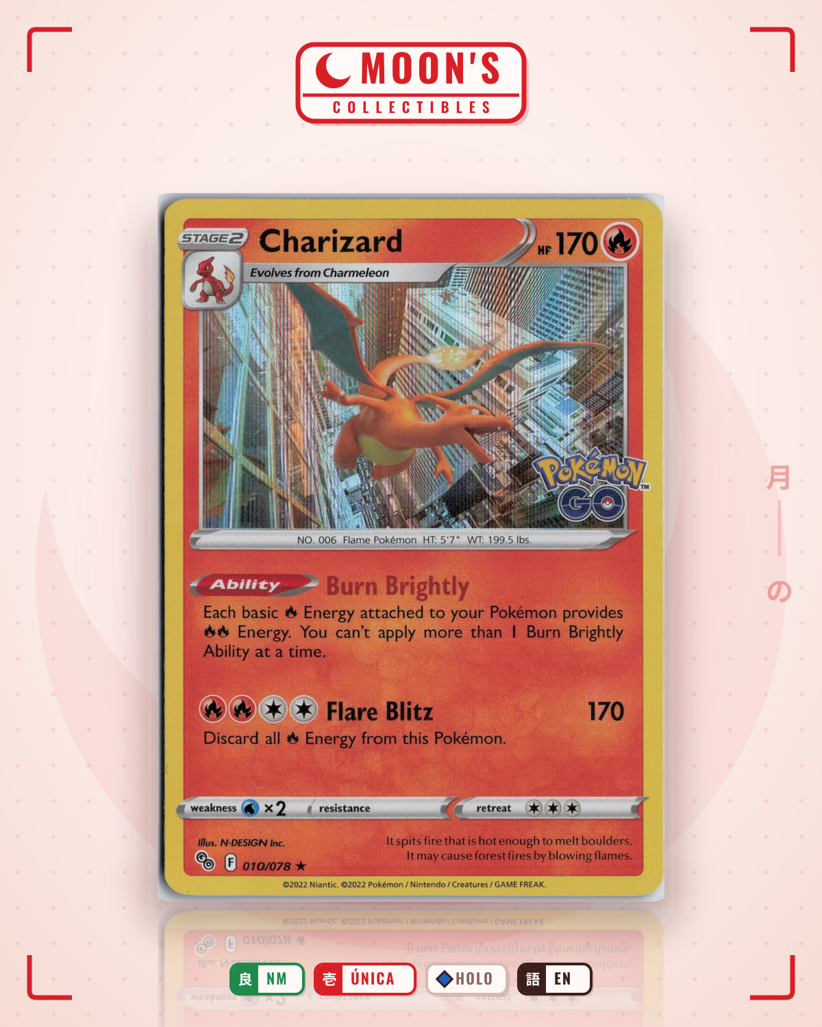 Carta Pokémon Charizard · Pokémon GO #010/078 (NM) — pieza única en Moon's Collectibles México