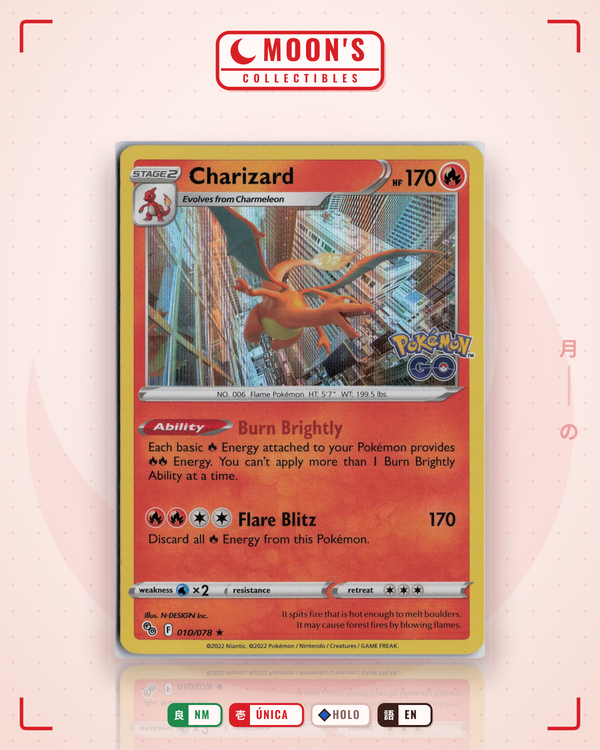 Carta Pokémon Charizard · Pokémon GO #010/078 (NM) — pieza única en Moon's Collectibles México
