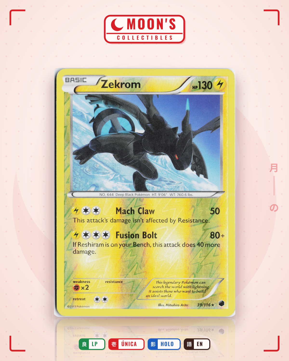 Carta Pokémon Zekrom · Plasma Freeze #39/116 (LP) — pieza única en Moon's Collectibles México