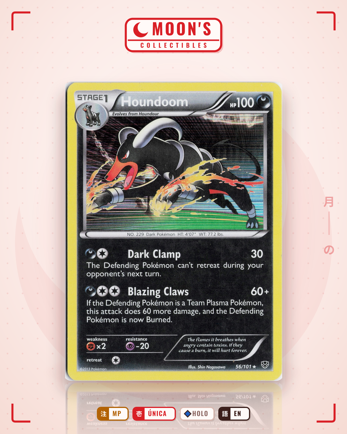 Carta Pokémon Houndoom · Plasma Blast #56/101 (MP) — pieza única en Moon's Collectibles México