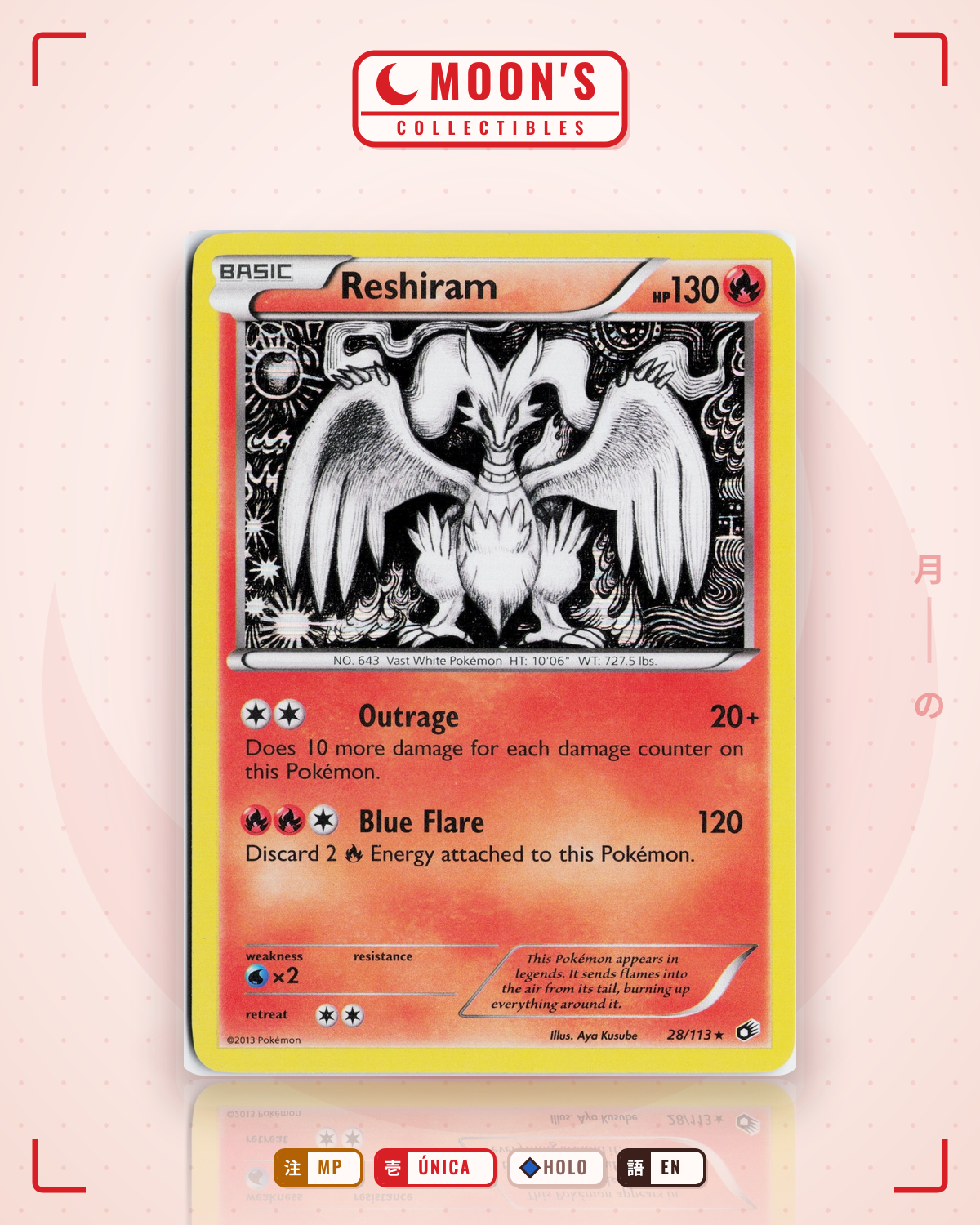 Carta Pokémon Reshiram · Legendary Treasures #28/113 (MP) — pieza única en Moon's Collectibles México