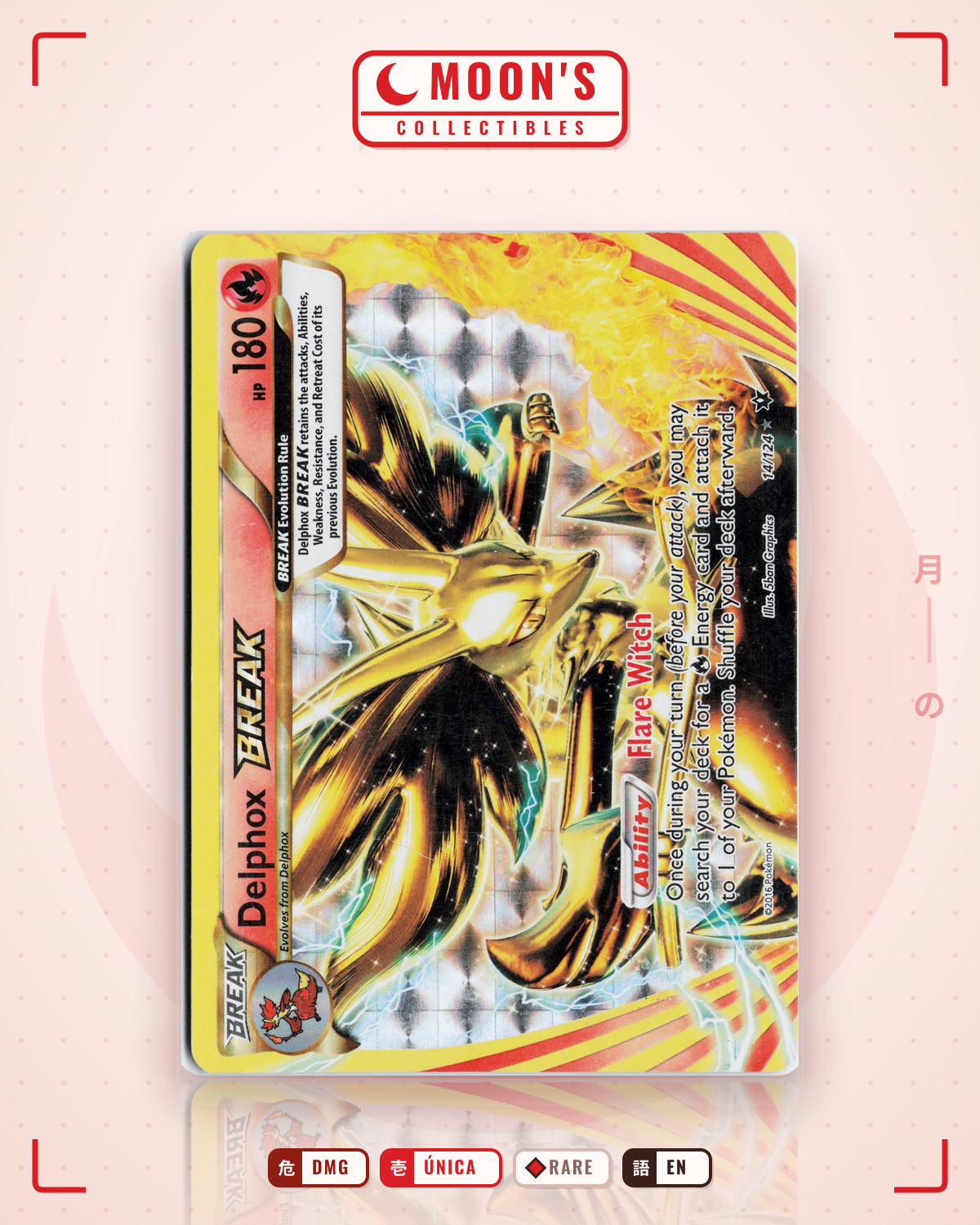 Carta Pokémon Delphox BREAK · Fates Collide #14/124 (DMG) — pieza única en Moon's Collectibles México