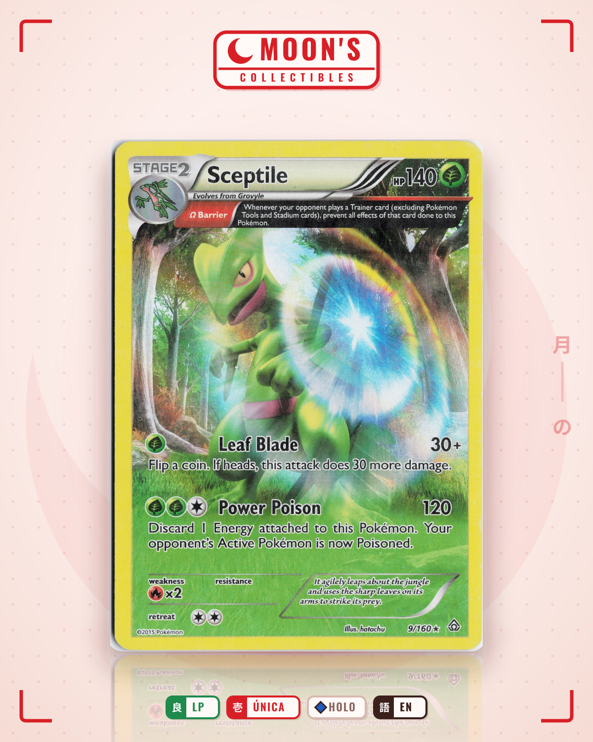 Carta Pokémon Sceptile · Primal Clash #9/160 (LP) — pieza única en Moon's Collectibles México
