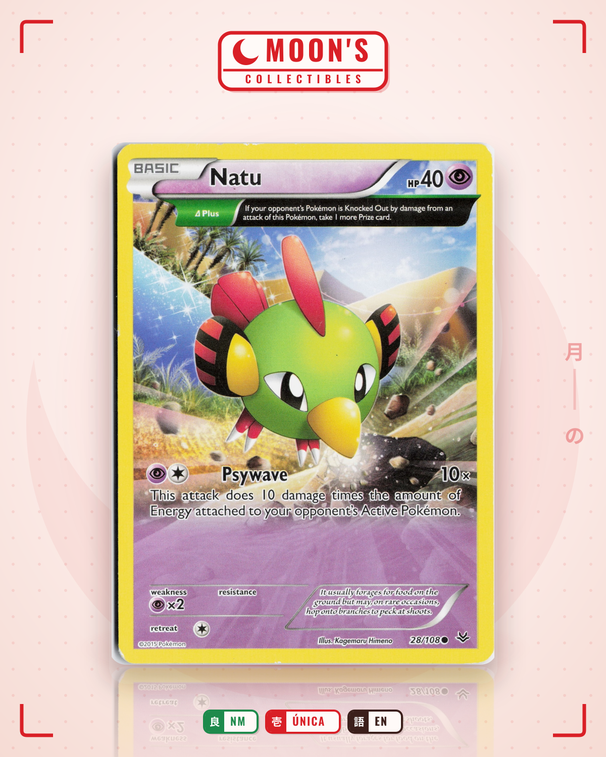 Carta Pokémon Natu · Roaring Skies #28/108 (NM) — pieza única en Moon's Collectibles México