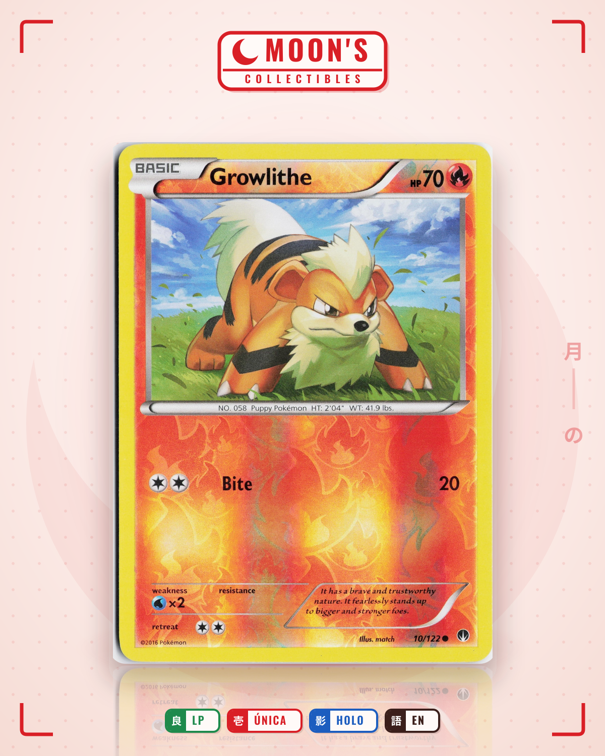 Carta Pokémon Growlithe · BREAKpoint #10/122 (LP) — pieza única en Moon's Collectibles México