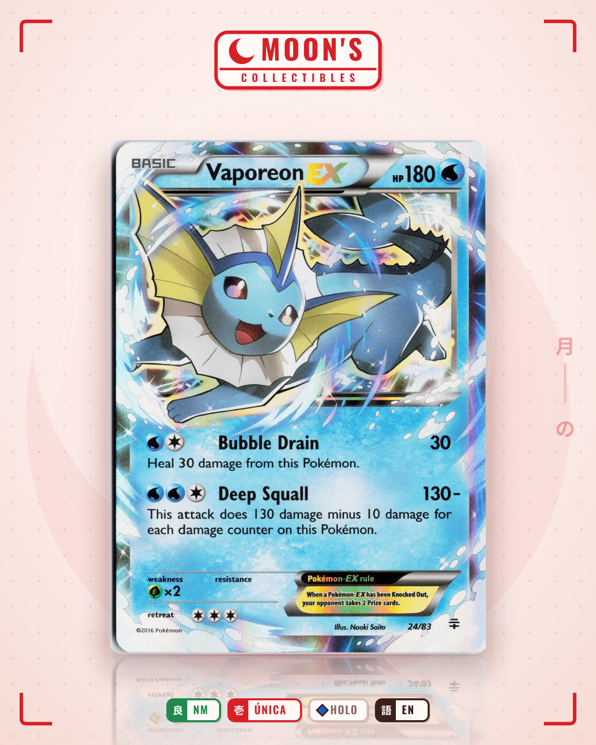 Carta Pokémon Vaporeon-EX · Generations #24/83 (NM) — pieza única en Moon's Collectibles México