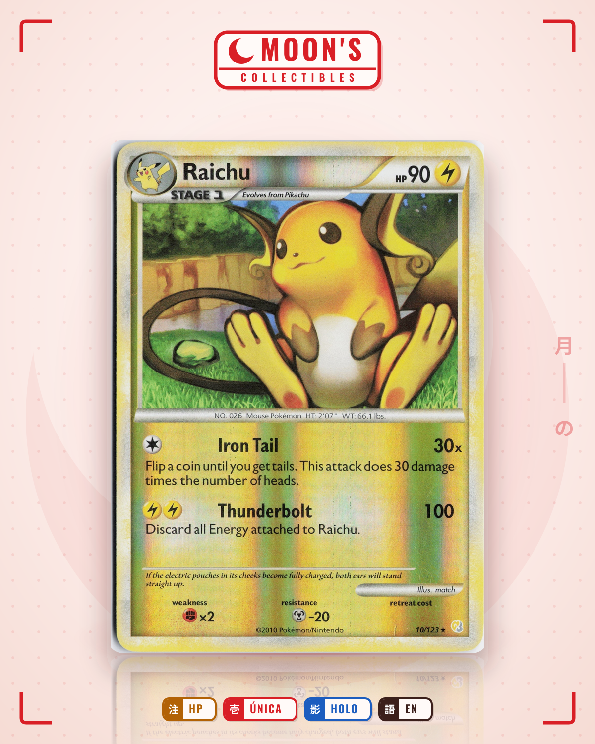 Carta Pokémon Raichu · HGSS Trainer Kit Raichu #30/30 (HP) — pieza única en Moon's Collectibles México