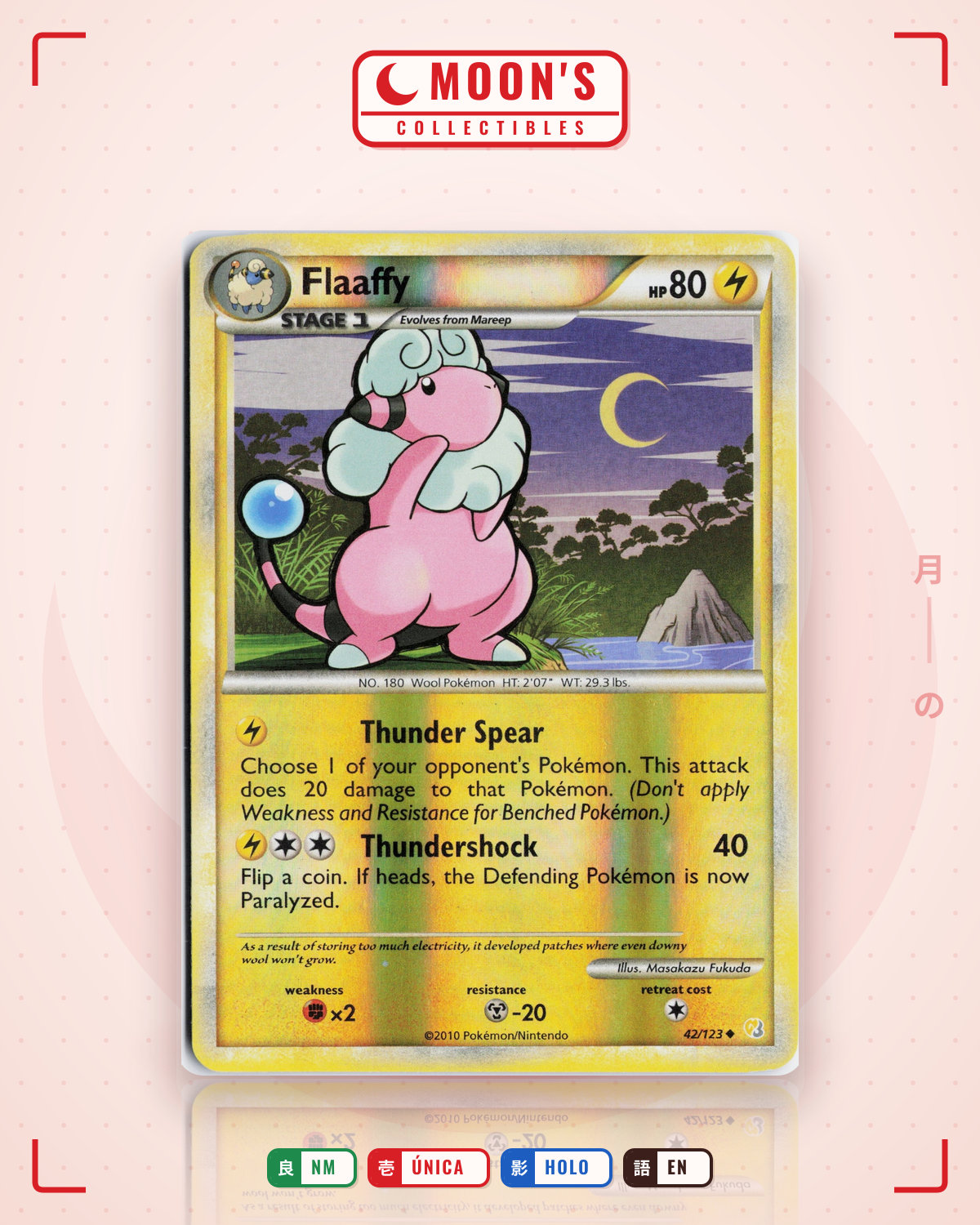 Carta Pokémon Flaaffy · HeartGold & SoulSilver #42/123 (NM) — pieza única en Moon's Collectibles México