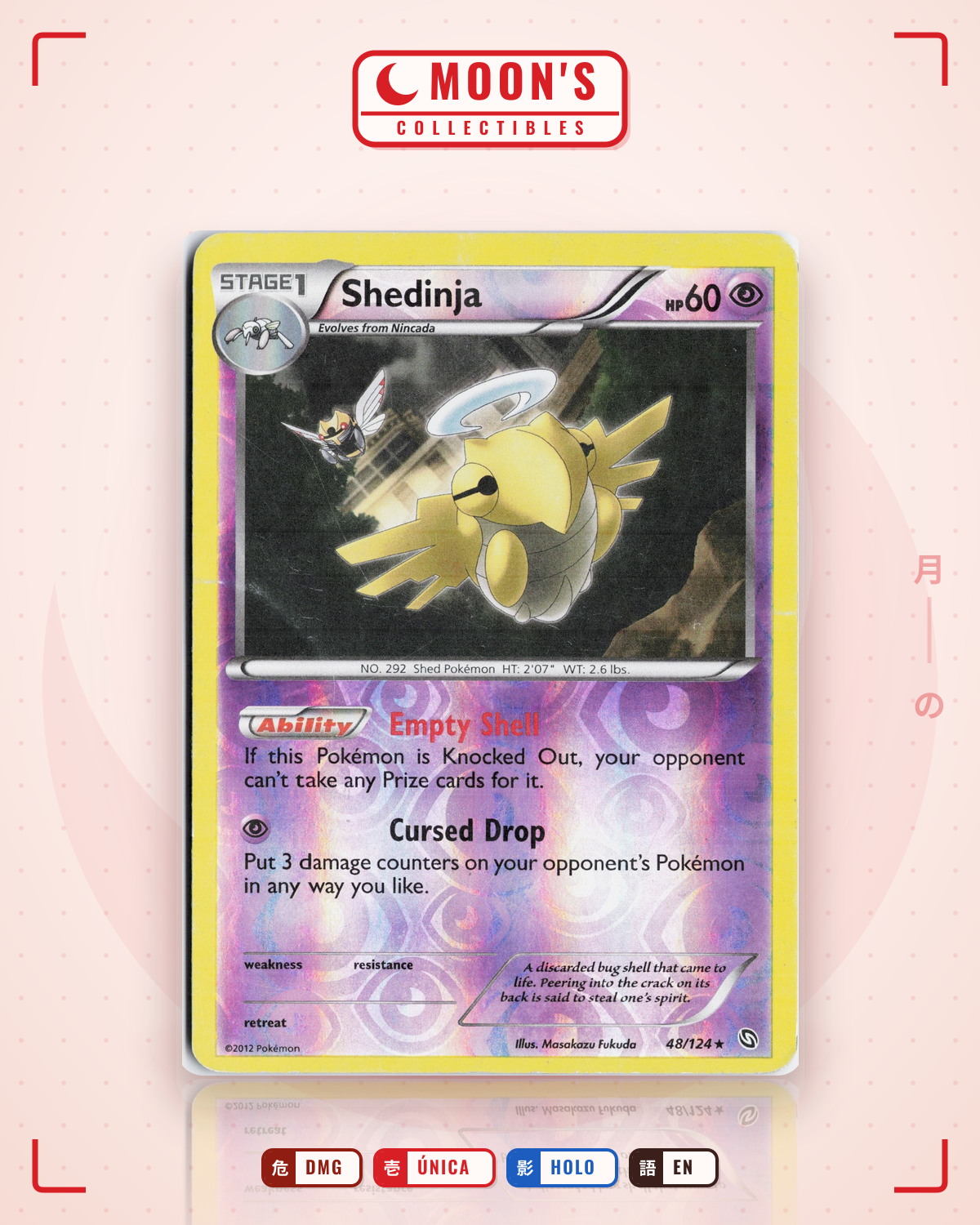 Carta Pokémon Shedinja · Dragons Exalted #48/124 (DMG) — pieza única en Moon's Collectibles México