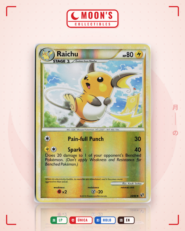 Carta Pokémon Raichu · HS—Undaunted #33/90 (LP) — pieza única en Moon's Collectibles México