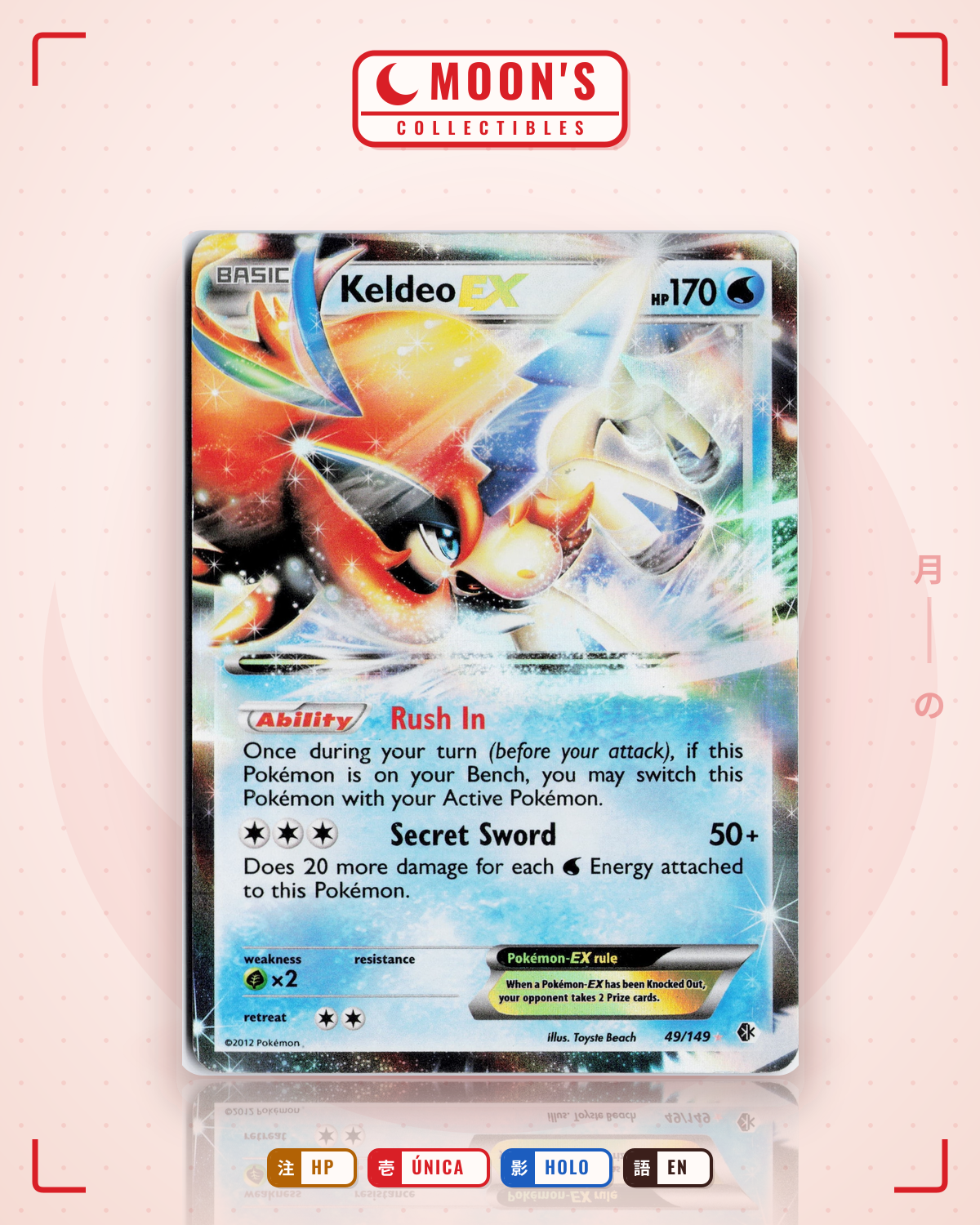 Carta Pokémon Keldeo-EX · Boundaries Crossed #49/149 (HP) — pieza única en Moon's Collectibles México