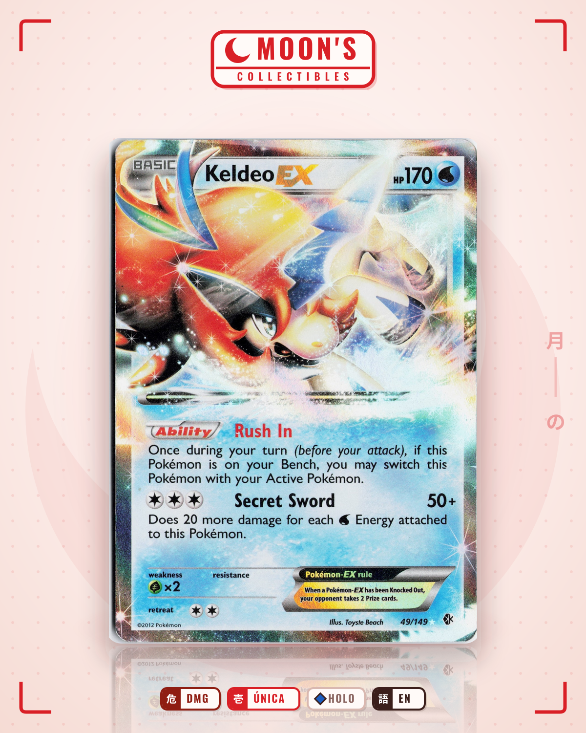 Carta Pokémon Keldeo-EX · Boundaries Crossed #49/149 (DMG) — pieza única en Moon's Collectibles México