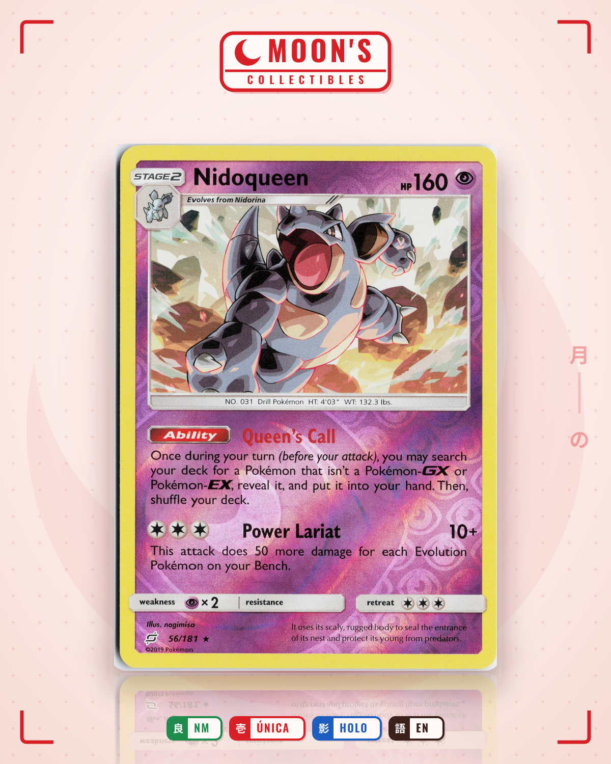 Carta Pokémon Nidoqueen · Team Up #56/181 (NM) — pieza única en Moon's Collectibles México