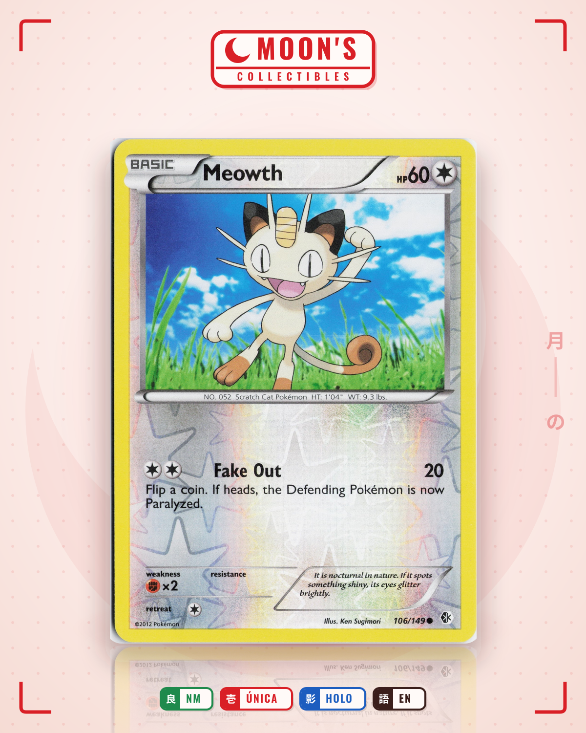 Carta Pokémon Meowth · Boundaries Crossed #106/149 (NM) — pieza única en Moon's Collectibles México