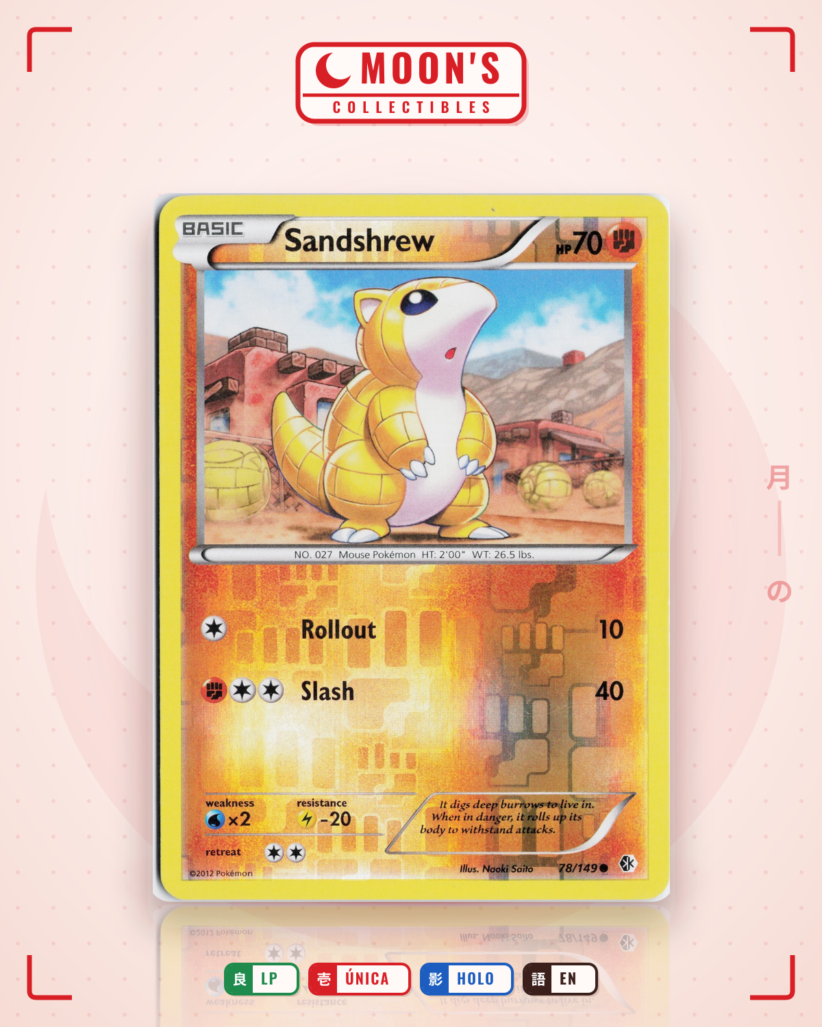 Carta Pokémon Sandshrew · Boundaries Crossed #78/149 (LP) — pieza única en Moon's Collectibles México